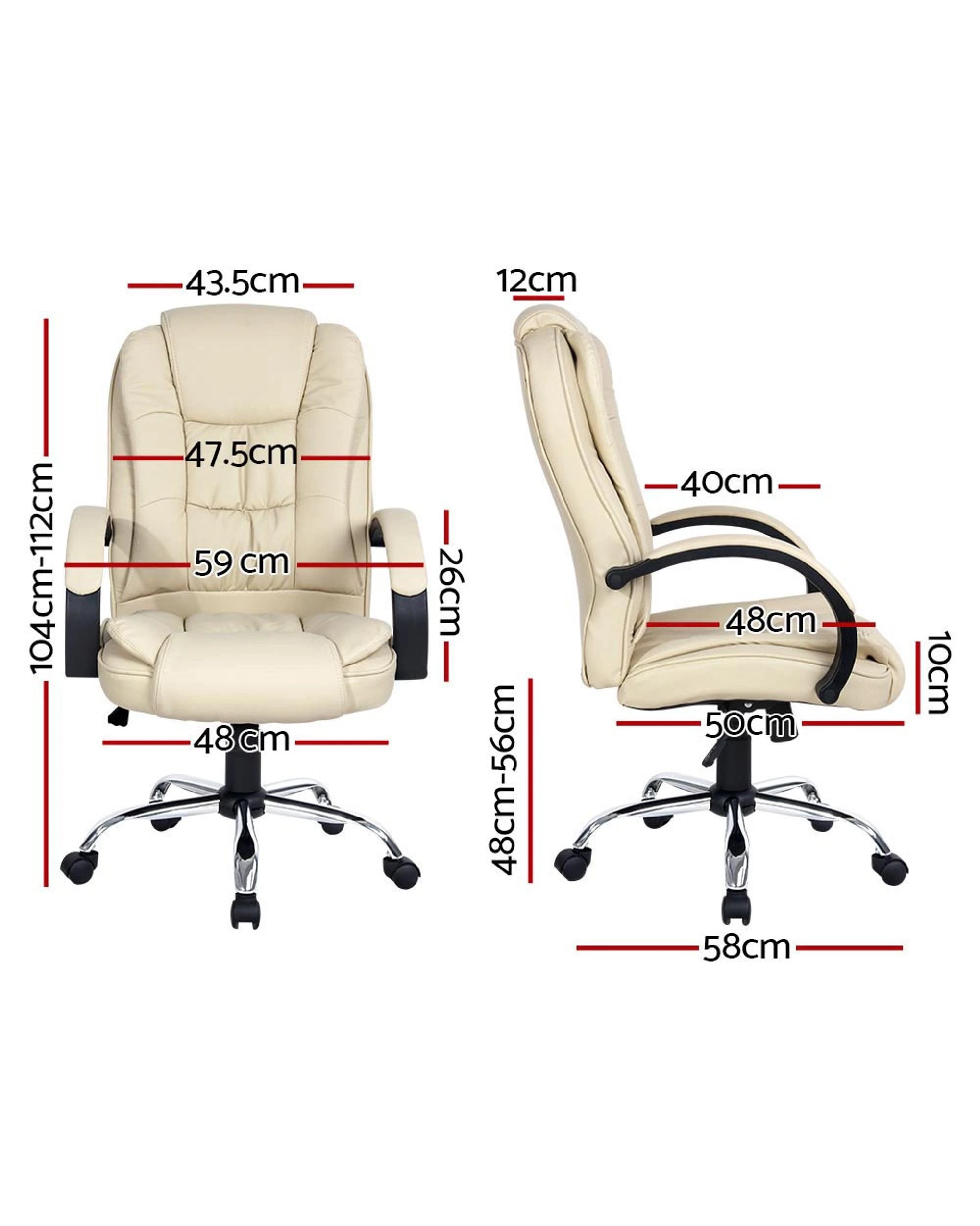 2 Artiss Executive Office Chair PU Leather High Back Tilt Adjustable Swivel Headrest Armrests Ergonomic Comfort - white, 2 of 10