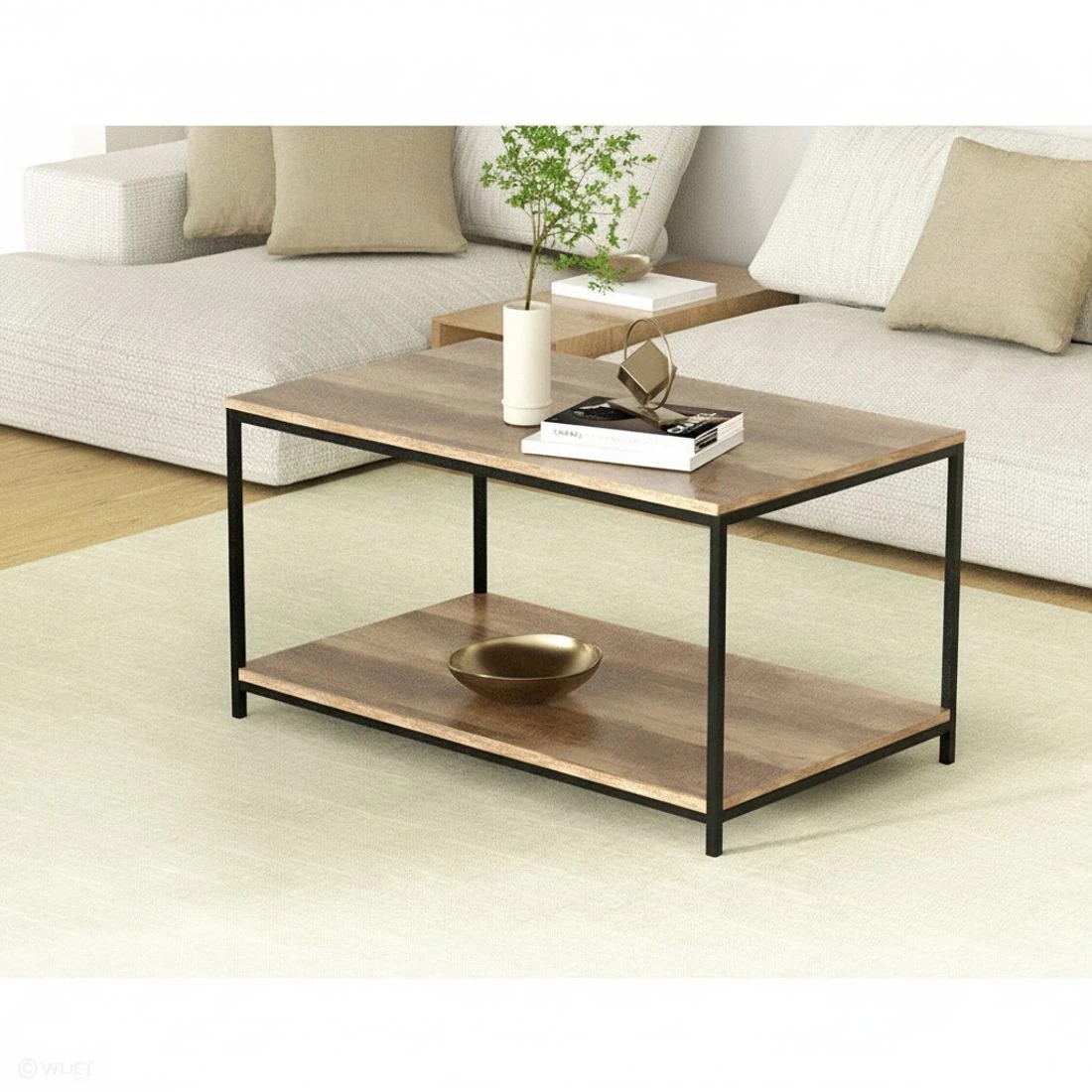 4 Artiss Coffee Table Rectangular 93CM Walnut Olin - Multi, 4 of 8