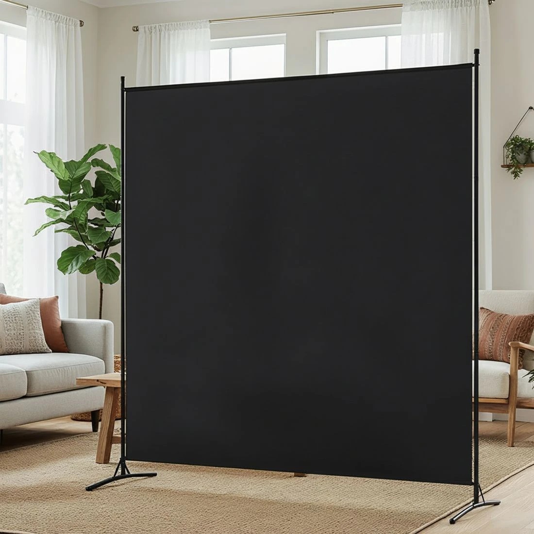 7 Artiss Room Divider Screen 175x180cm Fabric - Black, 7 of 7