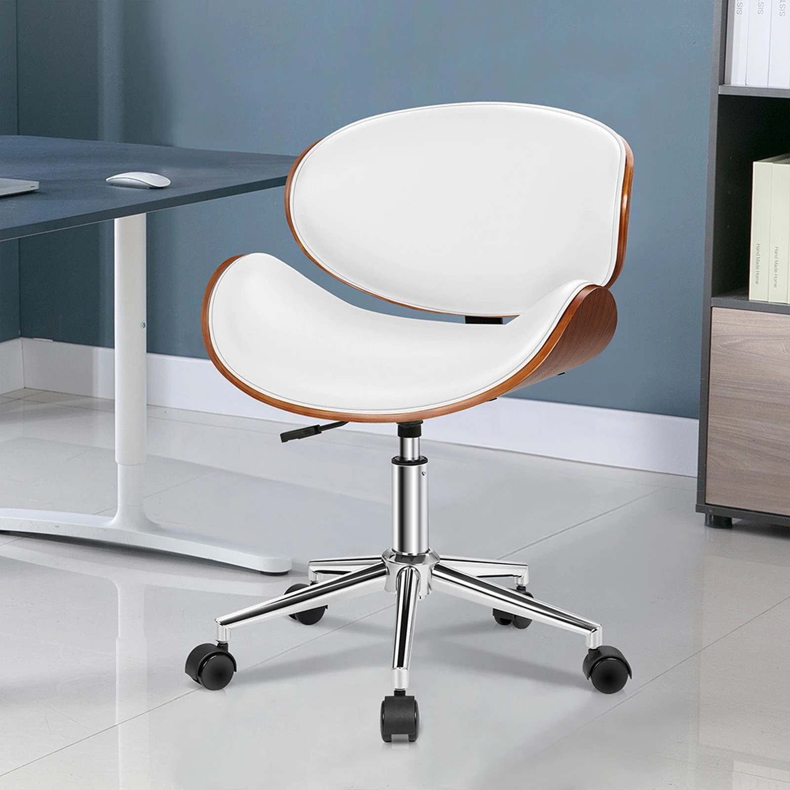 10 Alfordson Wooden Office Chair Computer Chairs Bentwood Seat Leather - White, 10 of 10