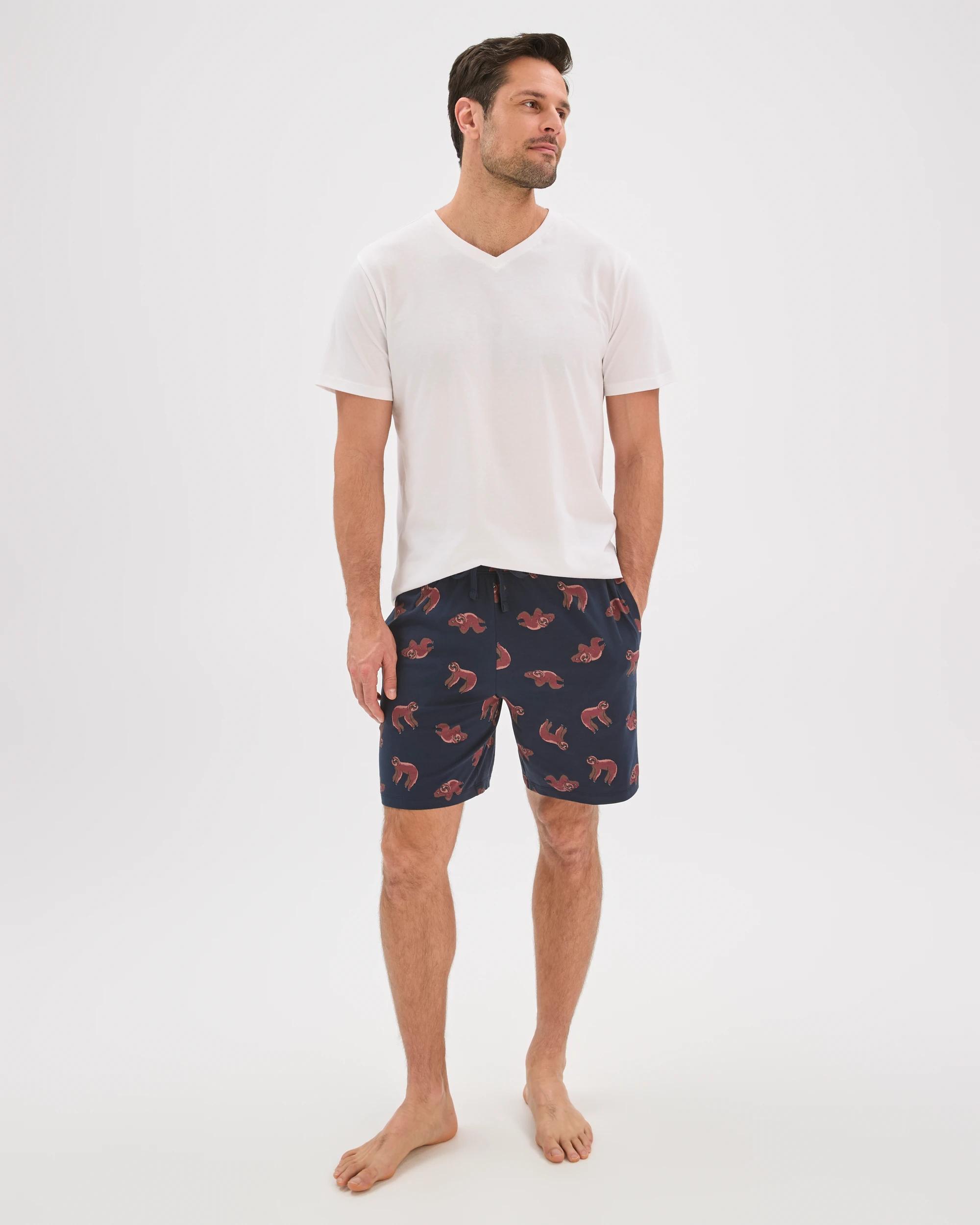 1 Maxx Australian Cotton Printed Jersey Knit Sleep Shorts SLOTH BLUE, 1 of 7