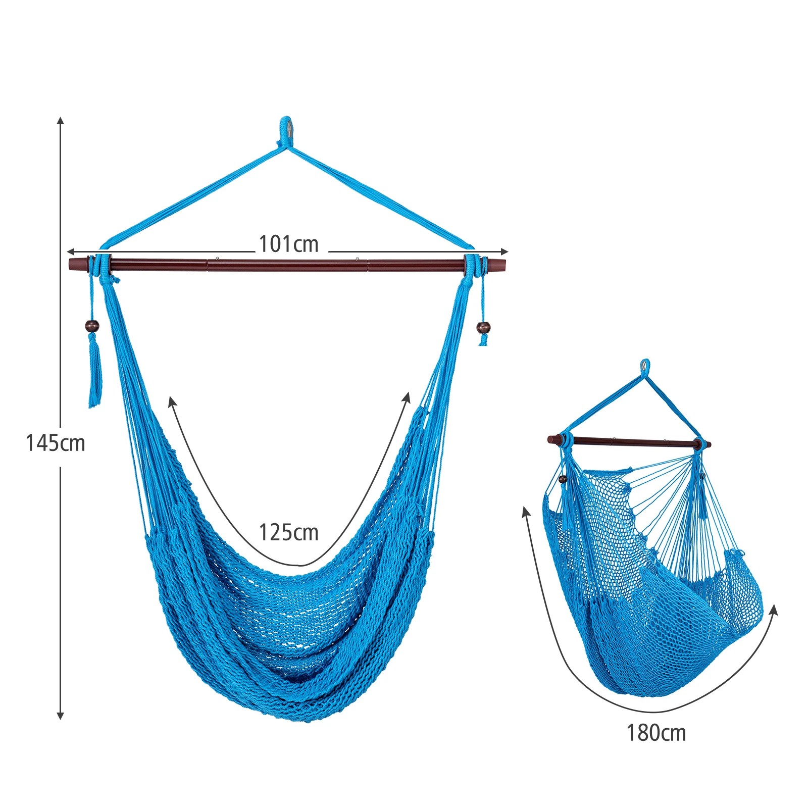 2 Costway Caribbean Hammock Chair Stretchable Hanging Rope Swing Chair - Blue, 2 of 5