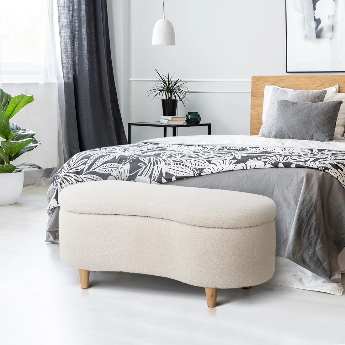 4 Oikiture Storage Ottoman CASHEW Shape Boucle - Beige, 4 of 10