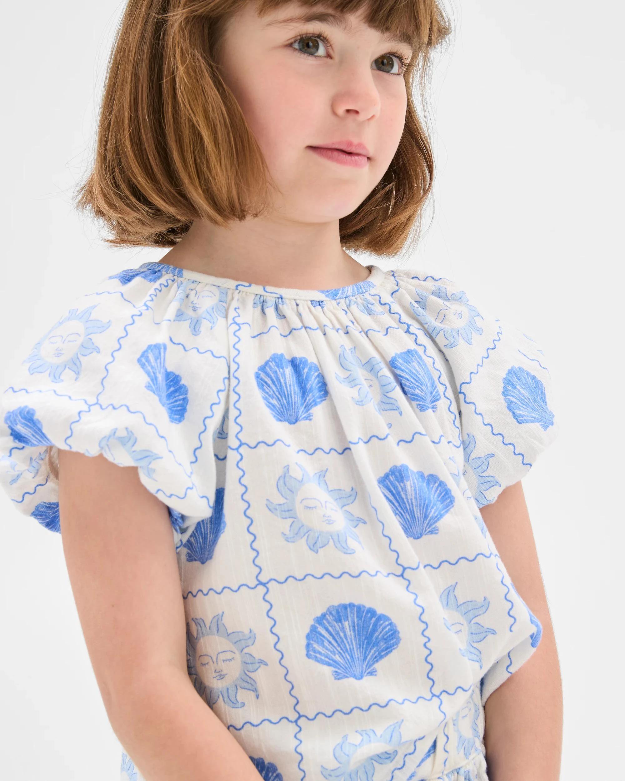 1 Target Woven Puff Sleeve Top BLUE SUN SHELLS, 1 of 7