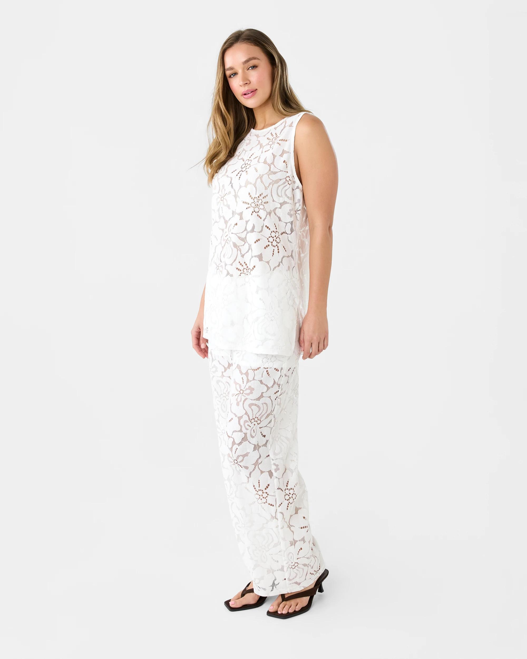 3 Lace Wide Leg Pants Cld White, 3 of 5