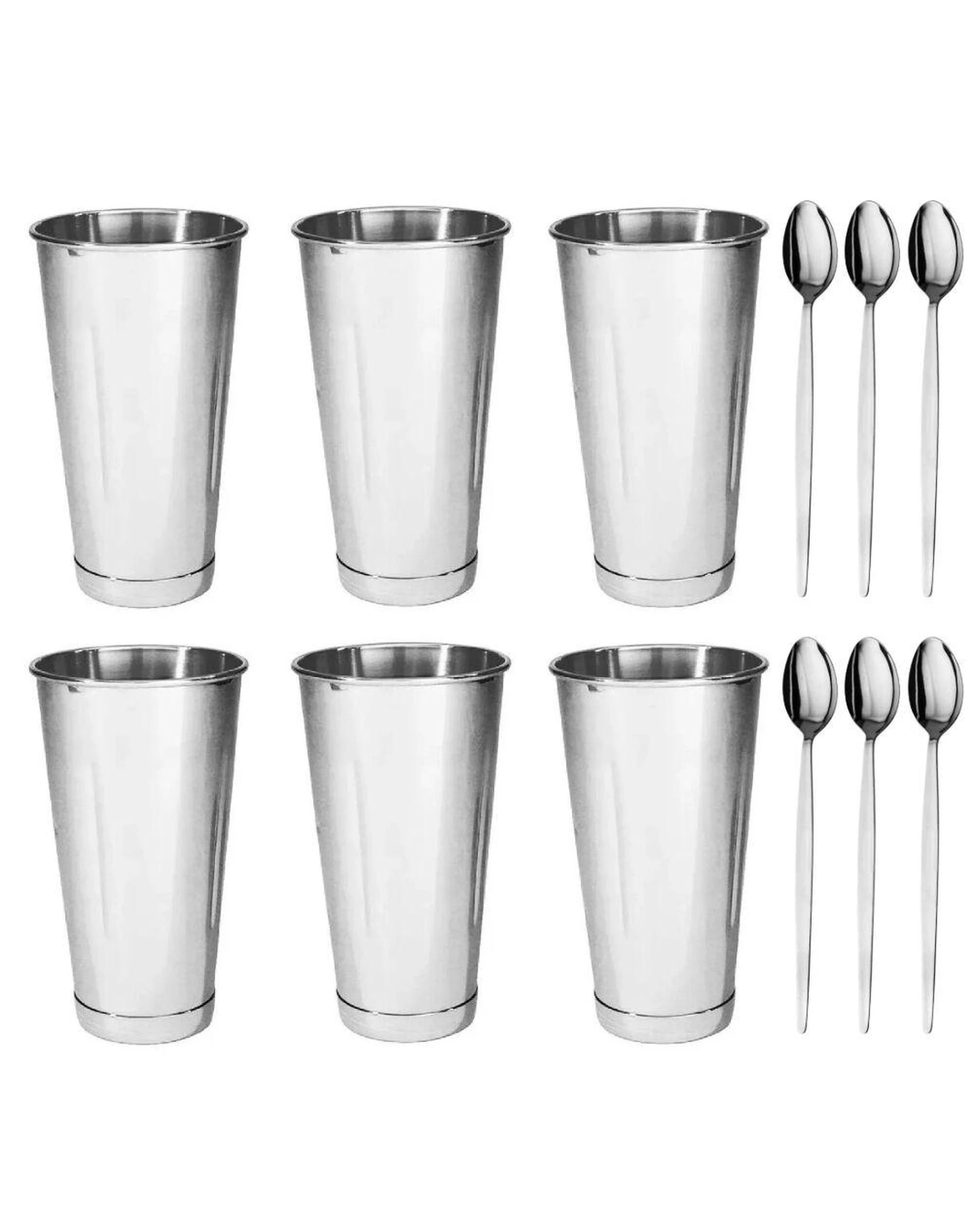 1 Trenton Stainless Steel Milkshake Cups 887ml and Soda Spoons Set of 6 - Silver, 1 of 3