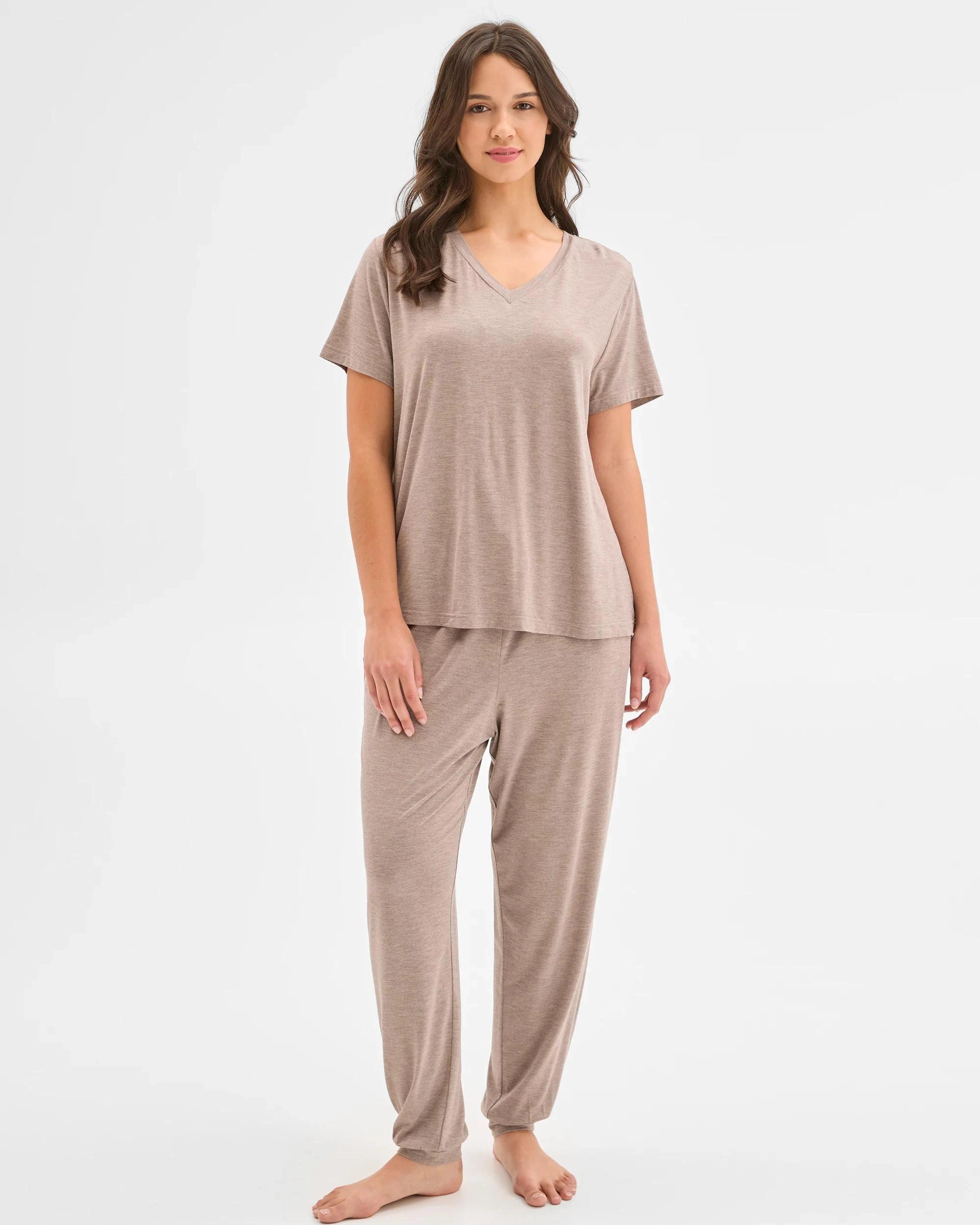 1 Target Woman Soft Comfort Bamboo V-Neck Sleep T-Shirt MUSHROOM, 1 of 6