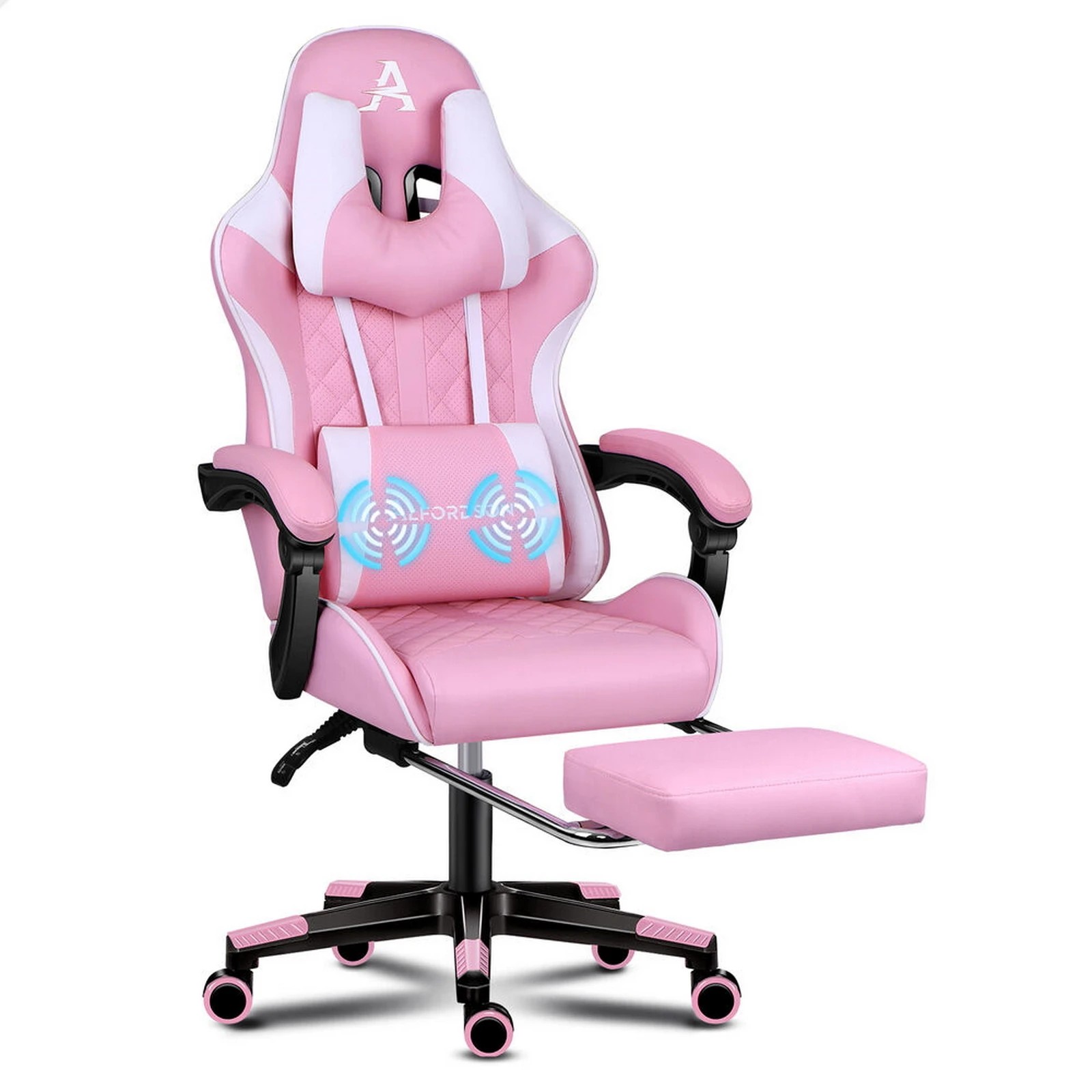 1 Alfordson Gaming Chair Office Racer Large Lumbar Cushion Footrest Seat Leather - Pink, 1 of 10