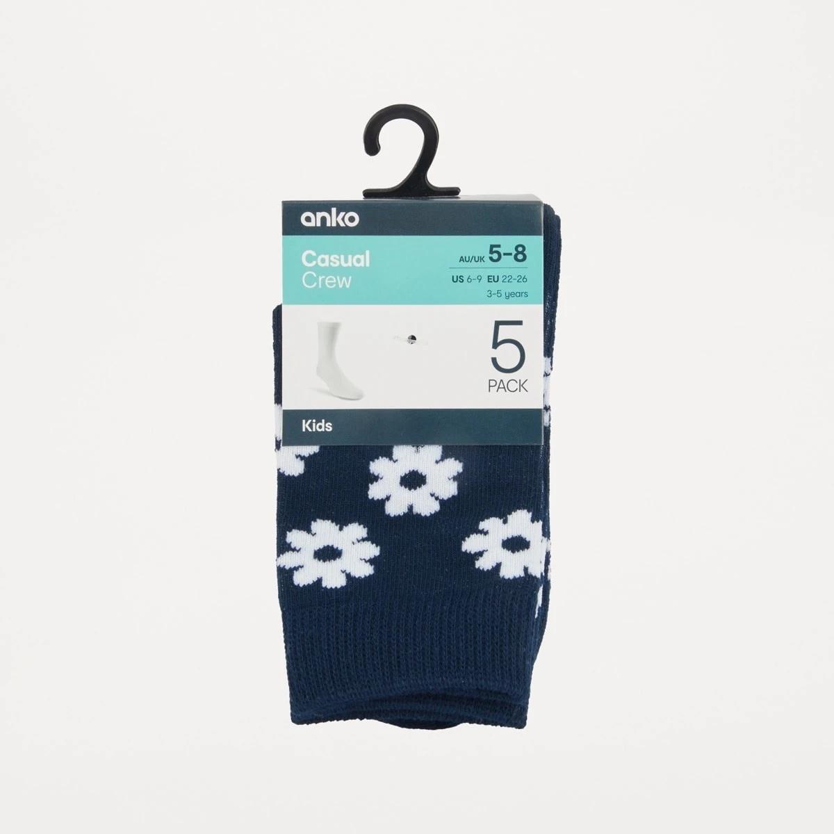 3 5 Pack Crew Socks Pnk Floral, 3 of 3