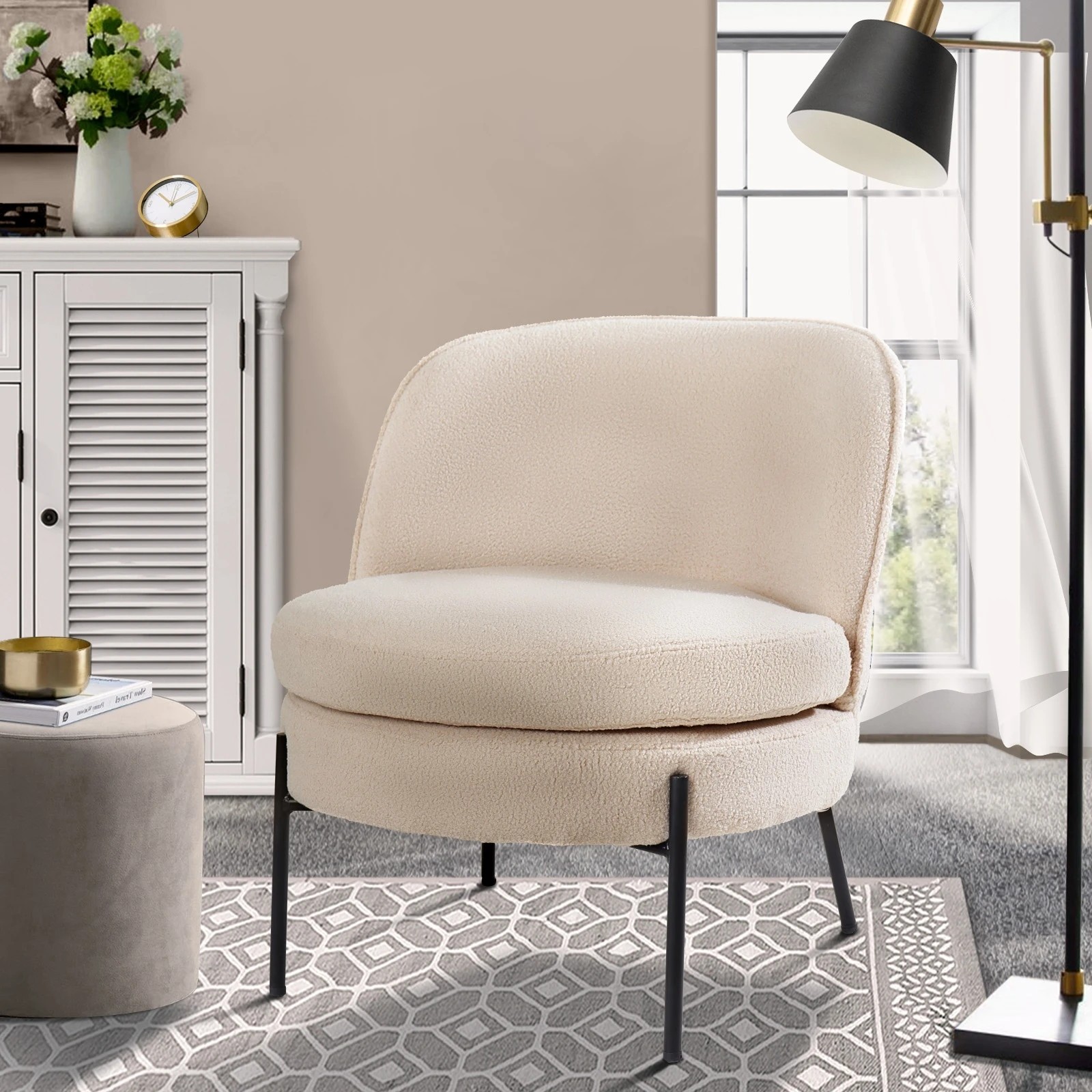 3 Oikiture Armchair Lounge Chair Accent Couch Chairs Padded Sofa Boucle - Beige, 3 of 6