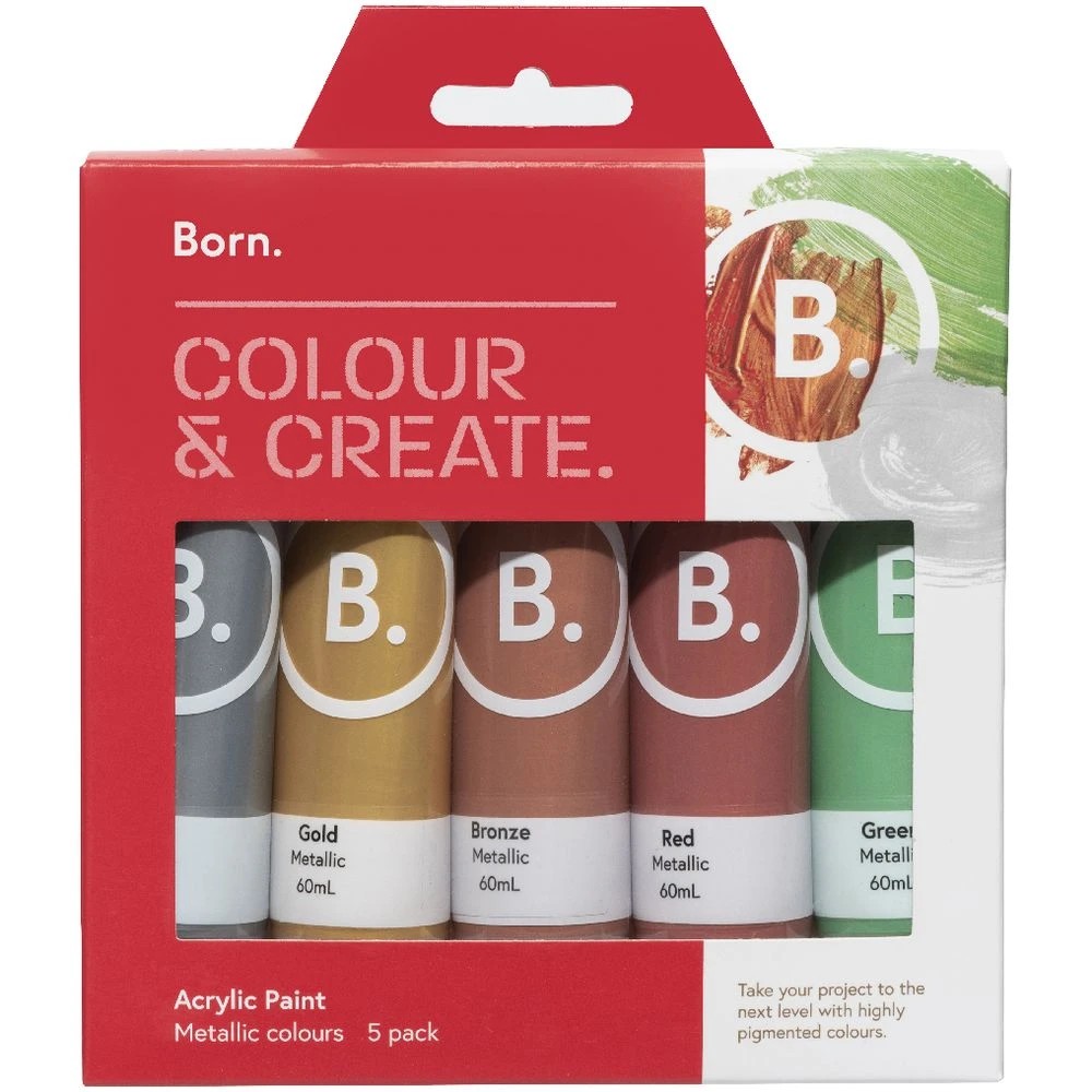 2 Born Acrylic Paints 60mL 5 Pack Metallic Colours, 2 of 6