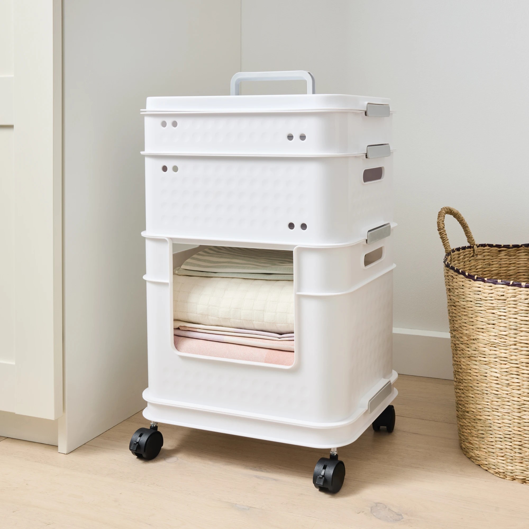 1 5 Piece Plastic Stackable Trolley - White, 1 of 10