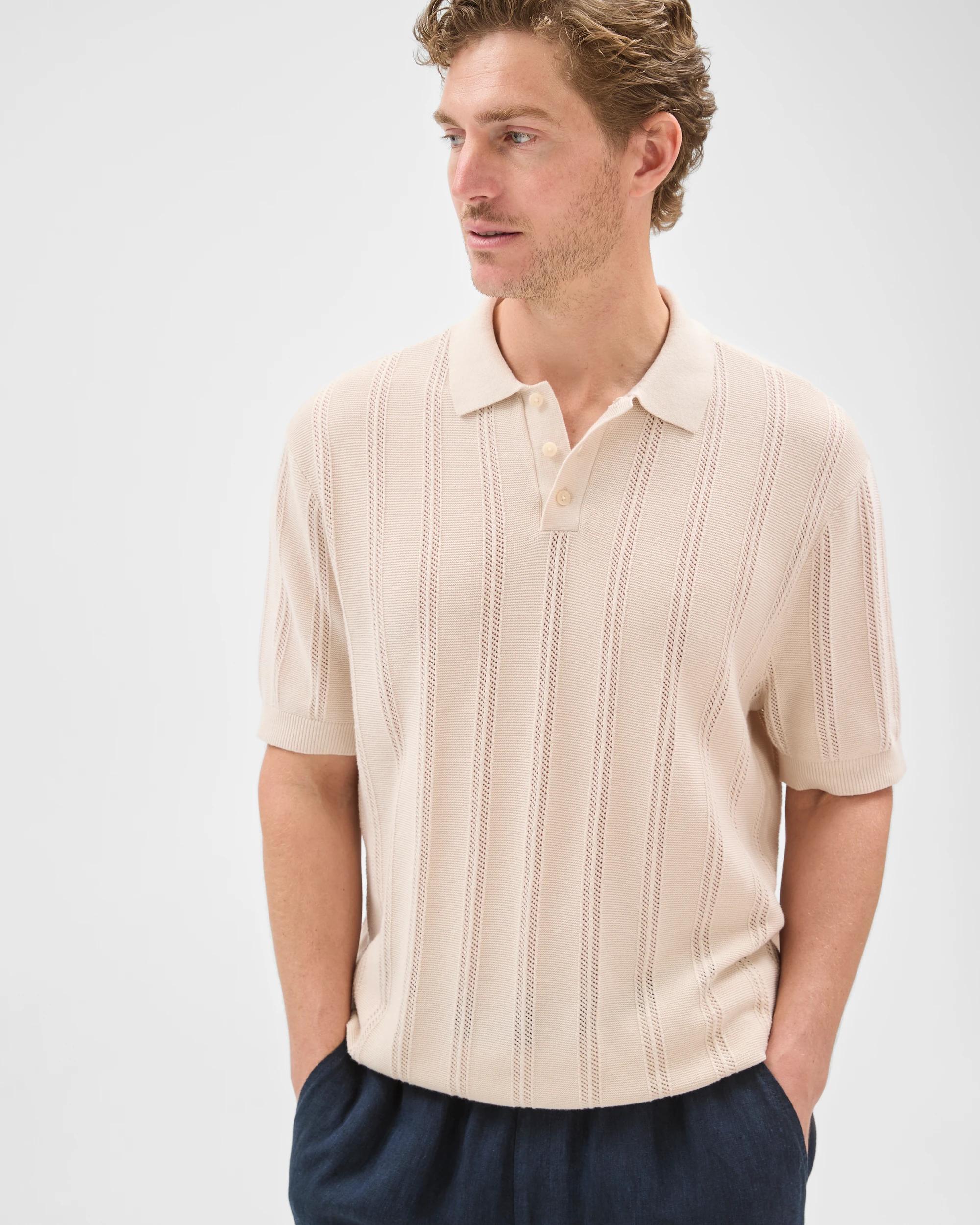 5 Target Man Australian Cotton Textured Stripe Knit Polo Top BIRCH, 5 of 7
