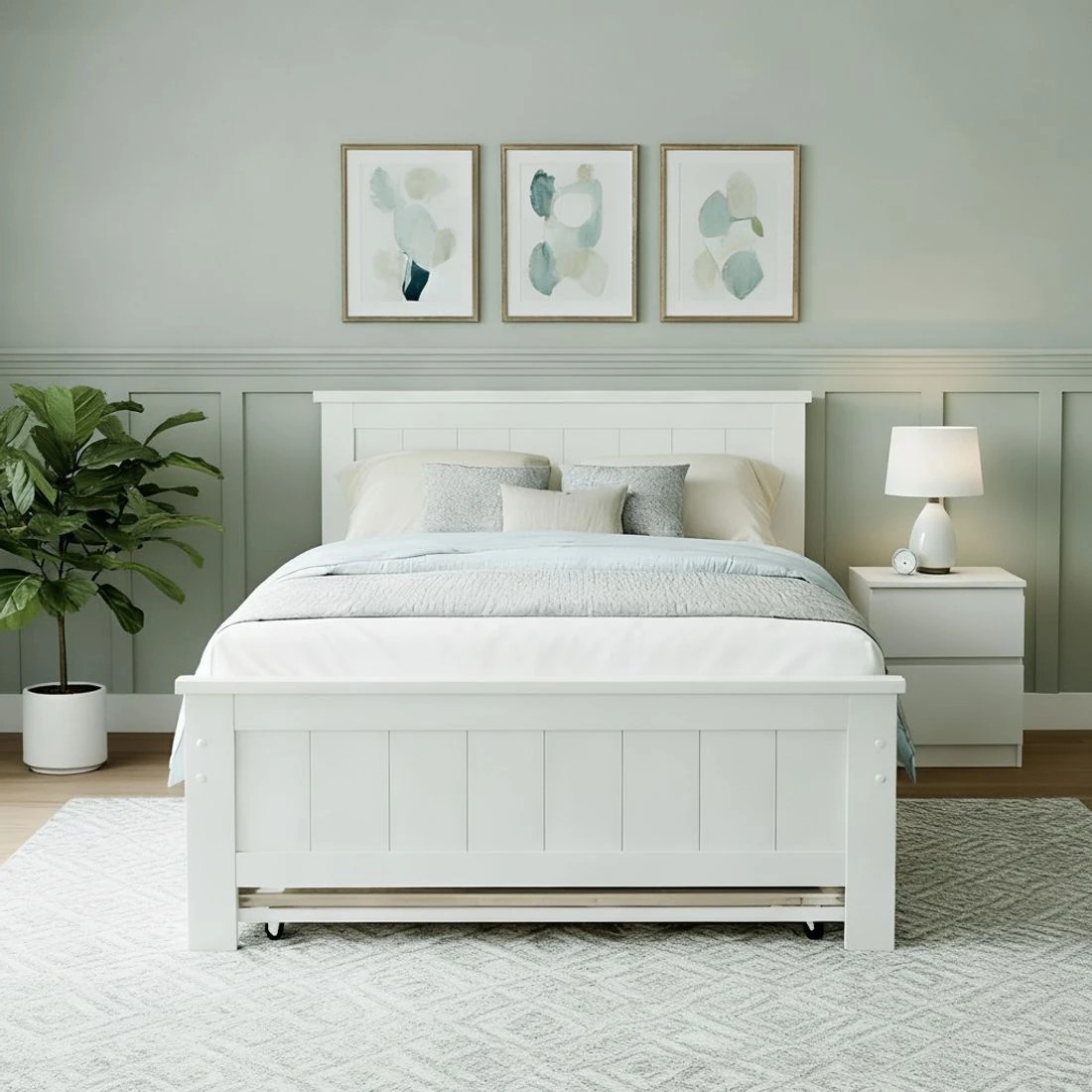 4 Artiss King Single Bed Frame and Bedside Table - White, 4 of 9