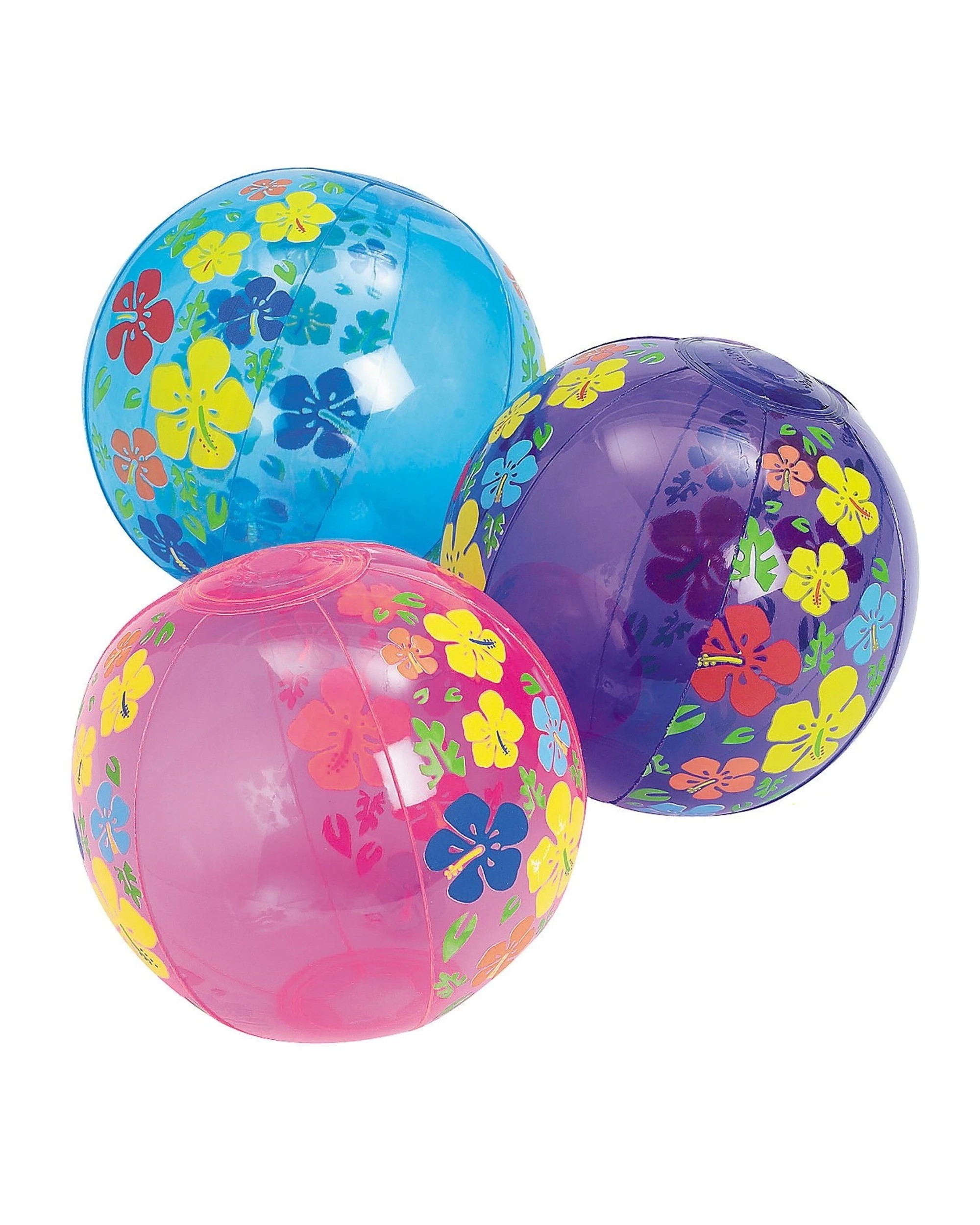 1 Partyrama Colourful Hibiscus Inflatable Mini Beach Balls Pack of 12, 1 of 1
