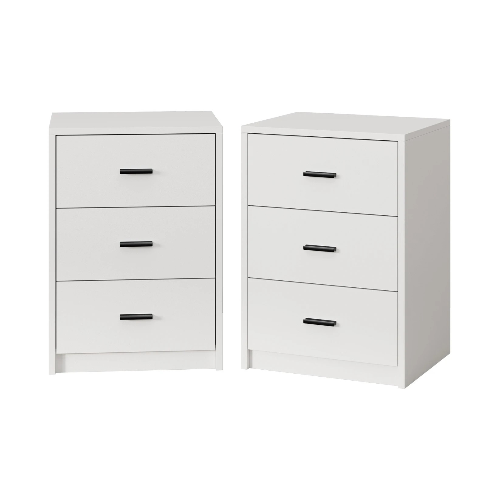 1 Oikiture 2x Bedside Table 3 Drawers Nightstand Bedroom Storage Side End - White, 1 of 9