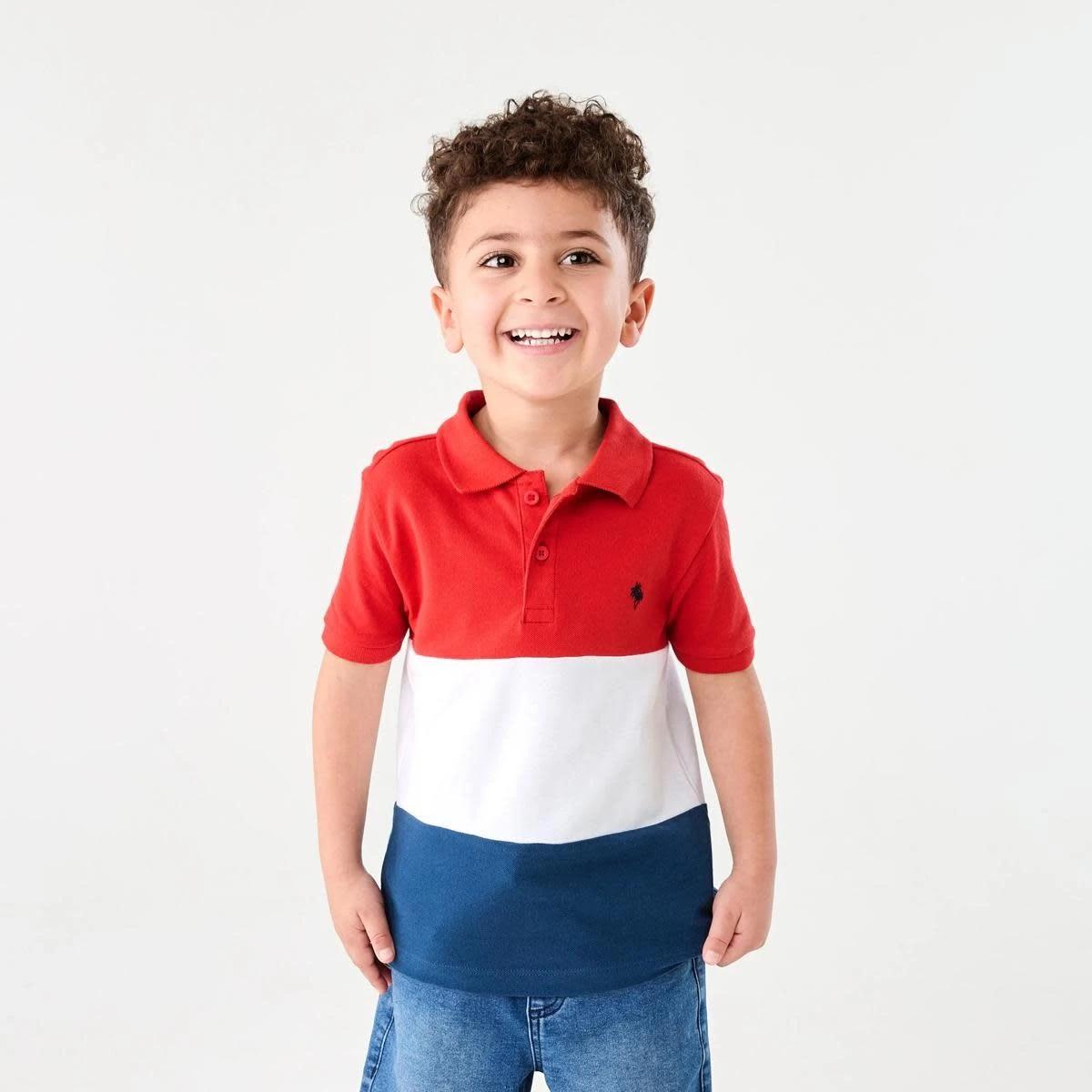 1 Colour Block Polo Shirt RUBICONDO RED, 1 of 7