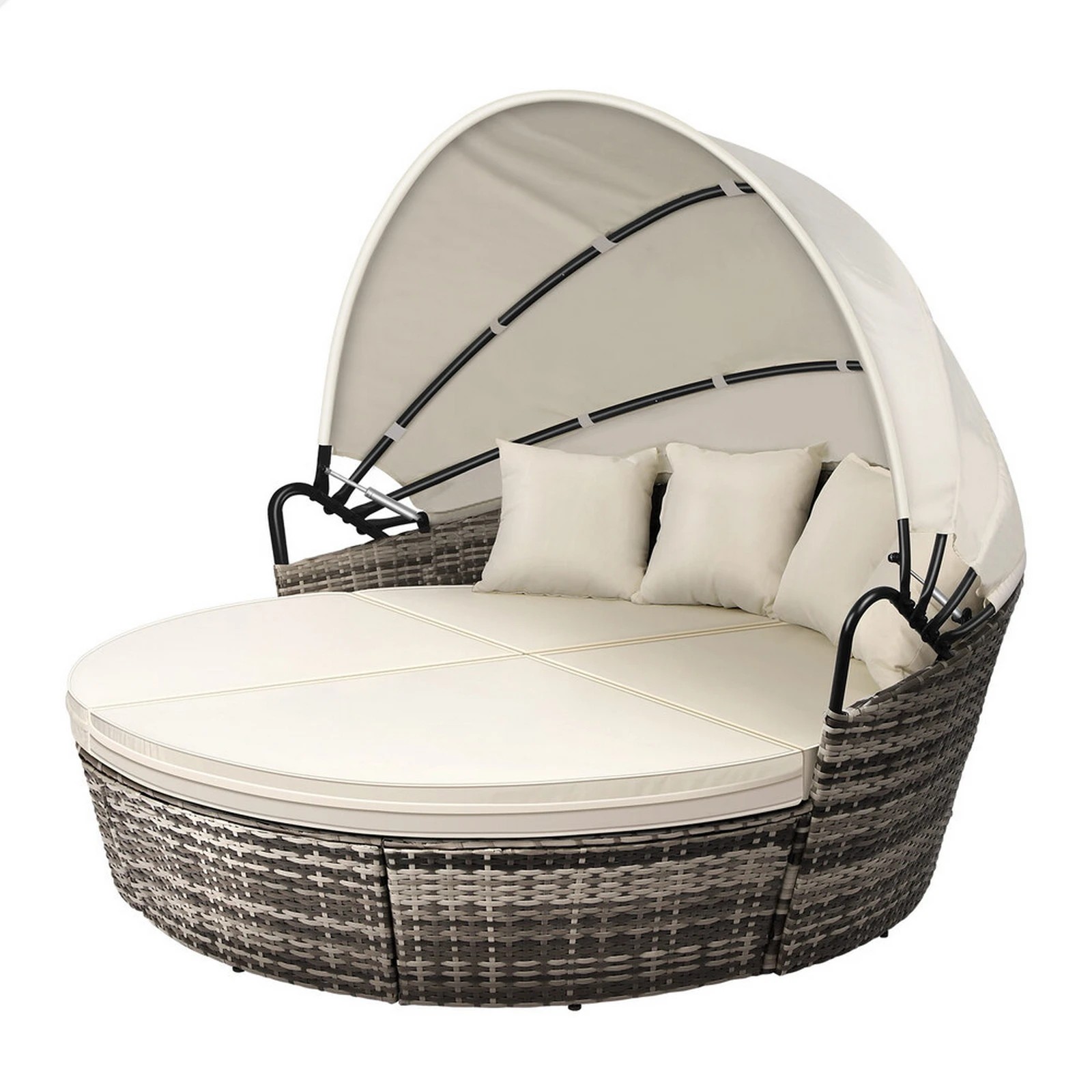 1 Alfordson Outdoor Sun Lounge Day Bed Wicker Furniture Sofa Bed Garden 3PCS - Beige, 1 of 10