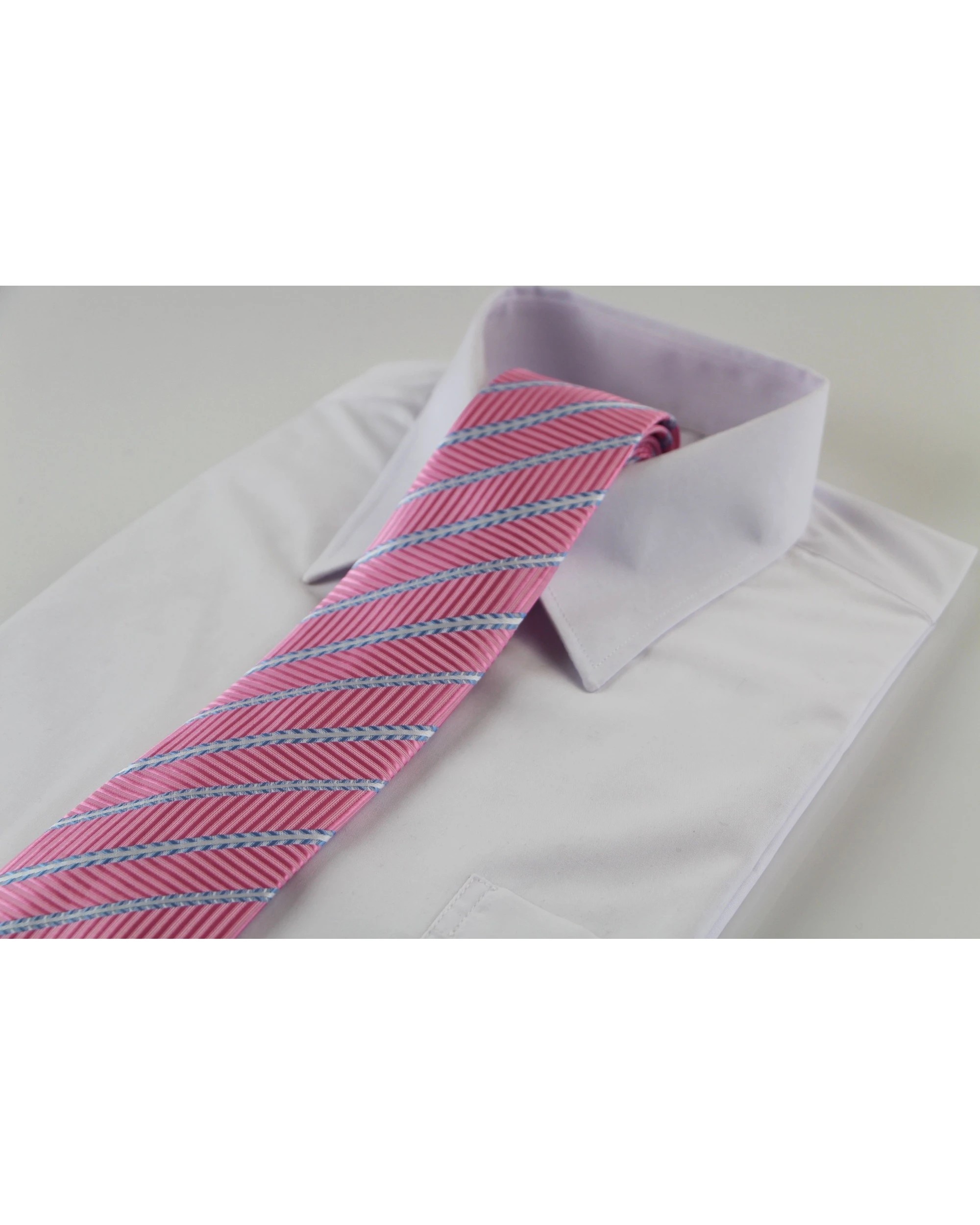 1 Zasel Mens Baby Pink & Baby Blue Striped Patterned 8cm Neck Tie, 1 of 2