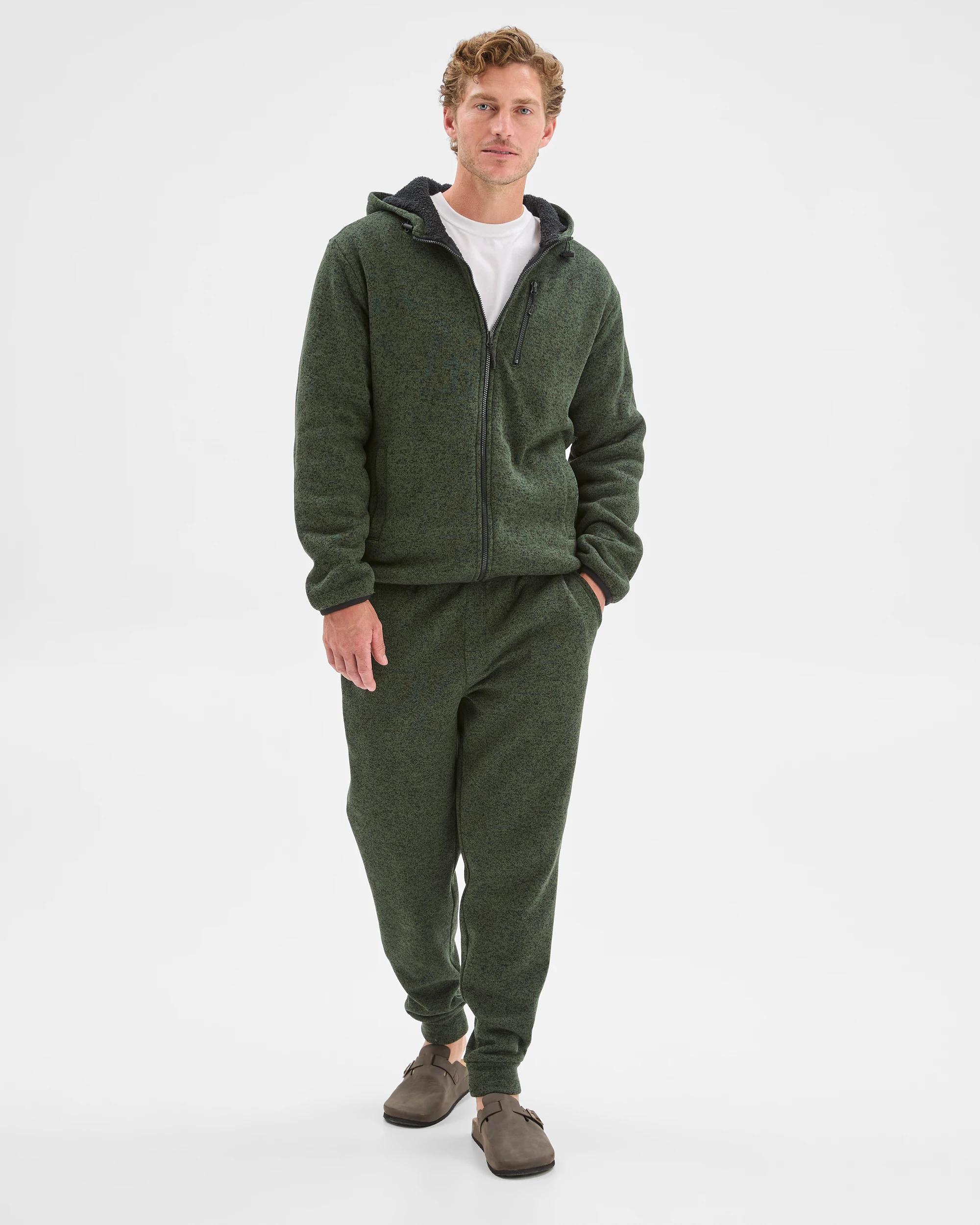 1 Target Man Teddy Lined Zip Through Fleece Hoodie GREEN MARLE, 1 of 6