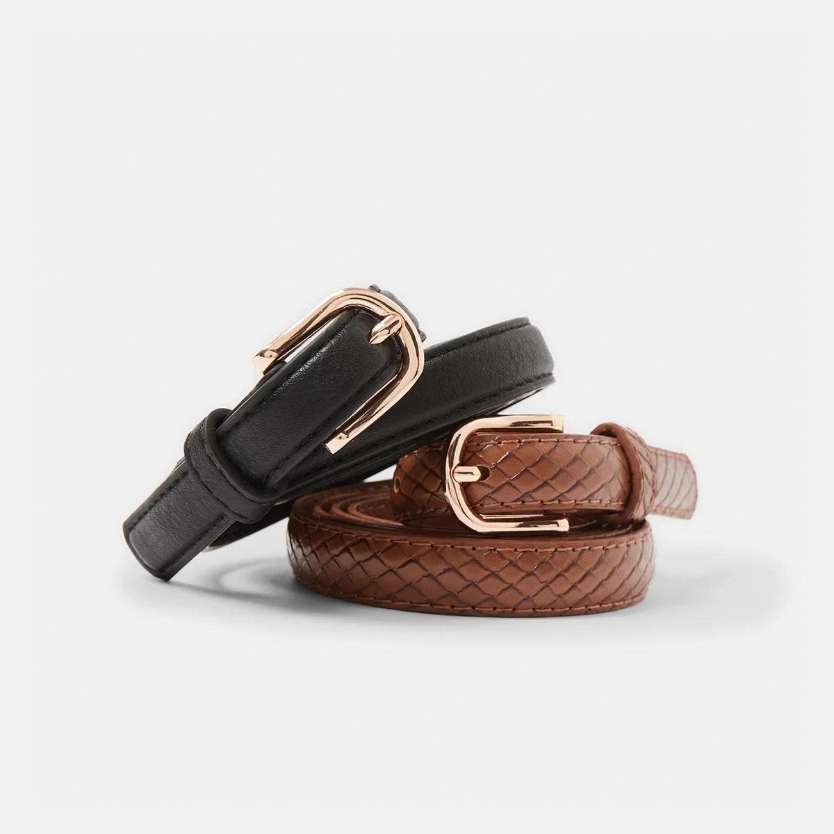 1 2 Pack Skinny Belt Blk/tan, 1 of 4