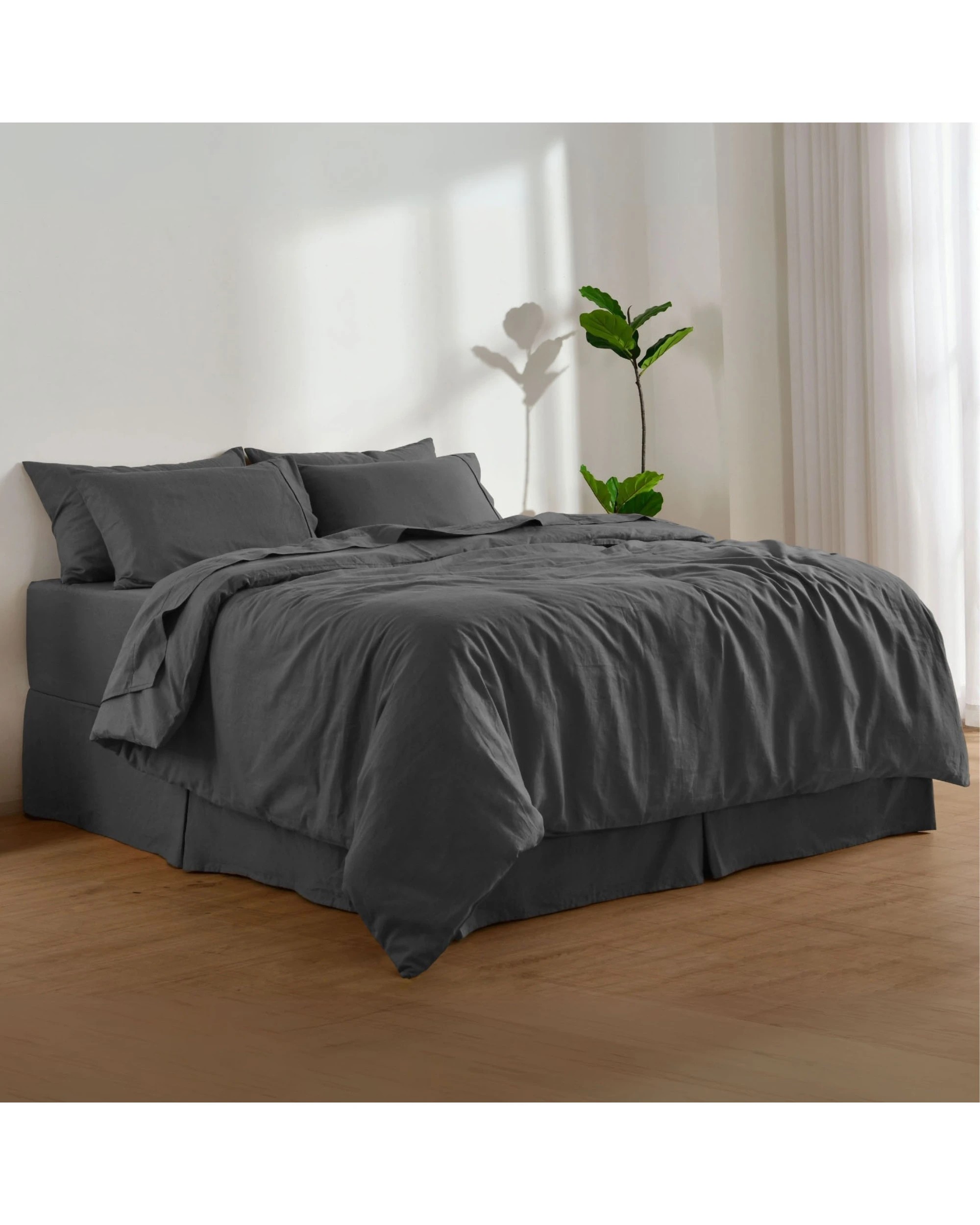 5 Dreamaker Linen Cotton Valance - Single Bed - Charcoal, 5 of 7