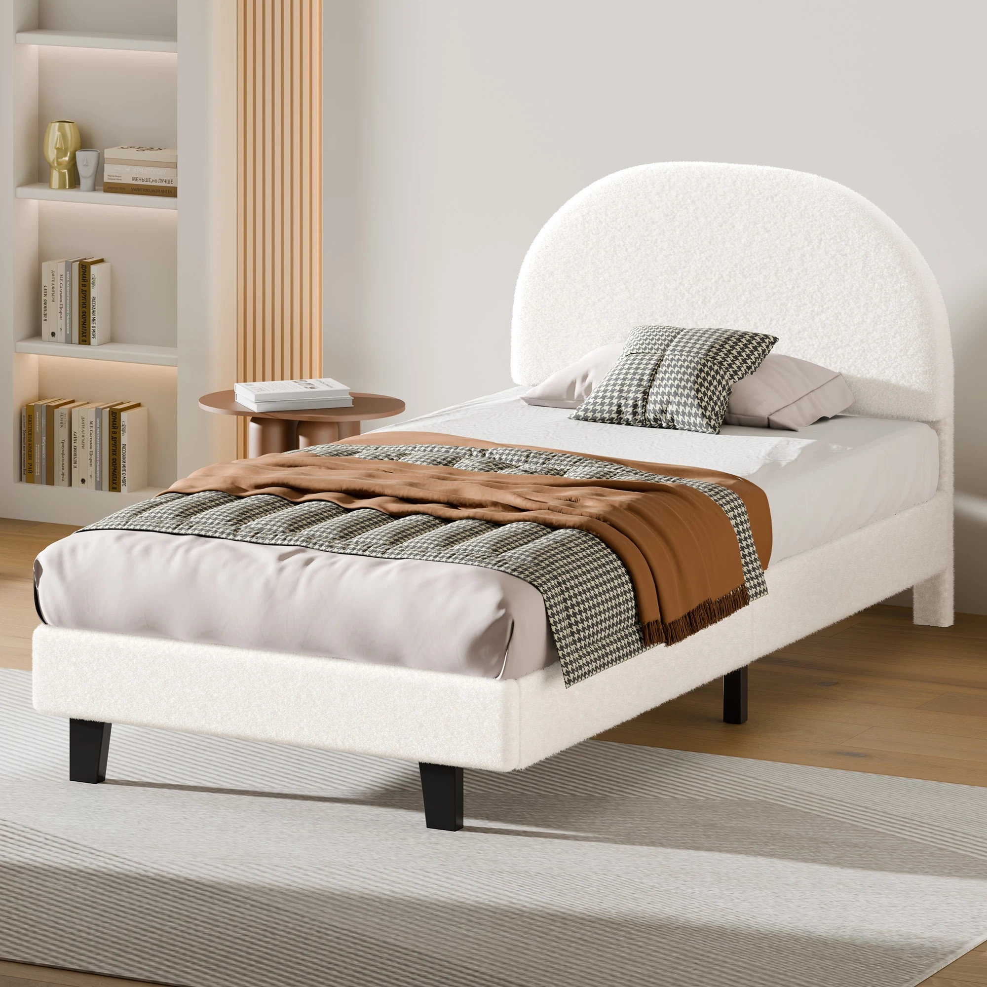 7 Alfordson Bed Frame King Single Size Boucle Mattress Base Platform - White, 7 of 9
