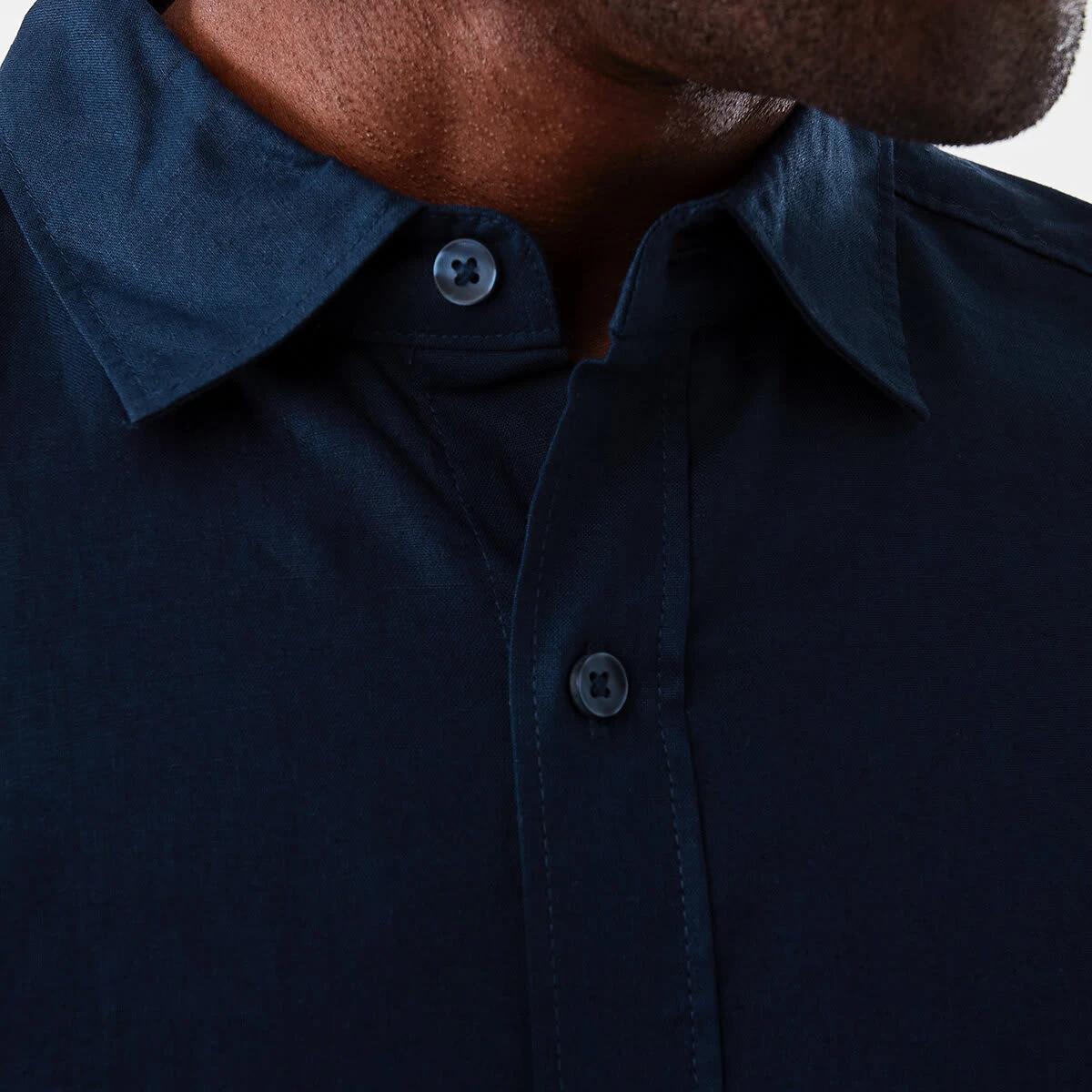 5 Long Sleeve Solid Linen Blend Shirt Blu Pcoat, 5 of 7