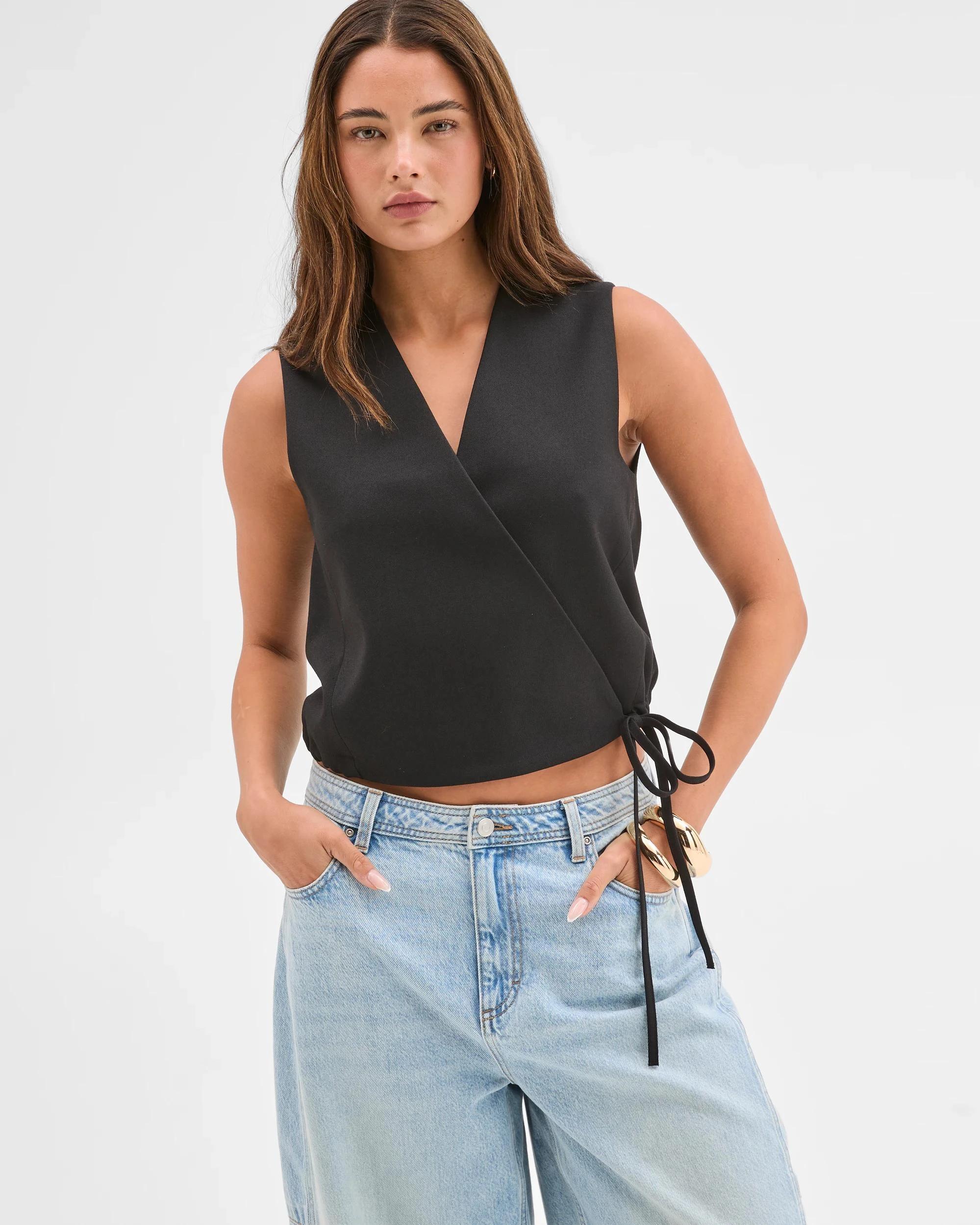 1 Lily Loves Wrap Tie Vest BLACK, 1 of 7