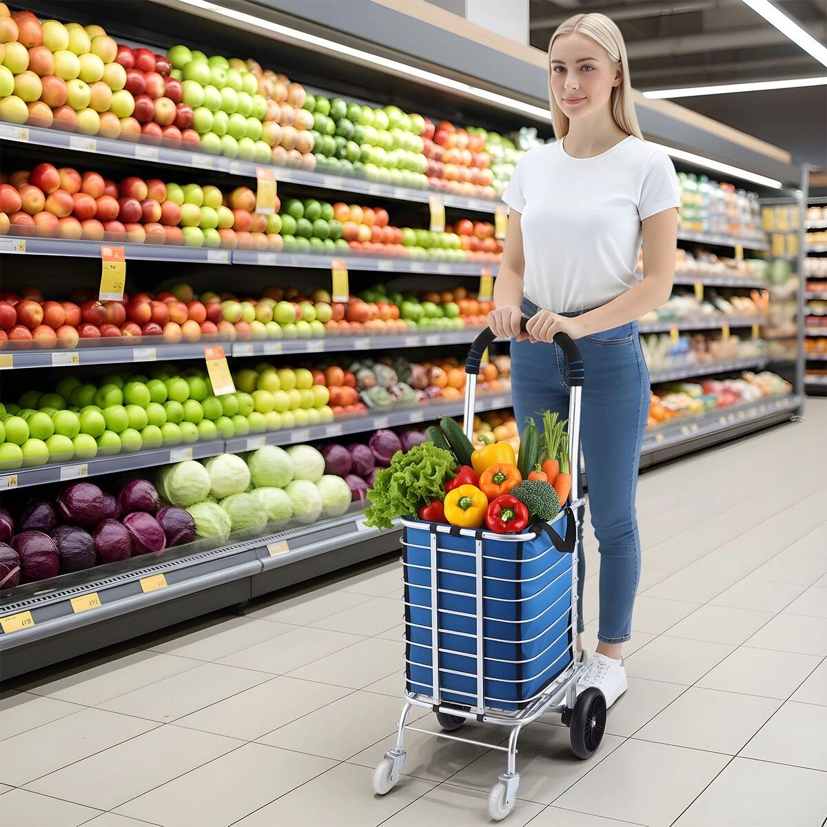 2 AUSWAY Foldable Shopping Trolley Cart Grocery Bag Storage Basket Waterproof, 2 of 3