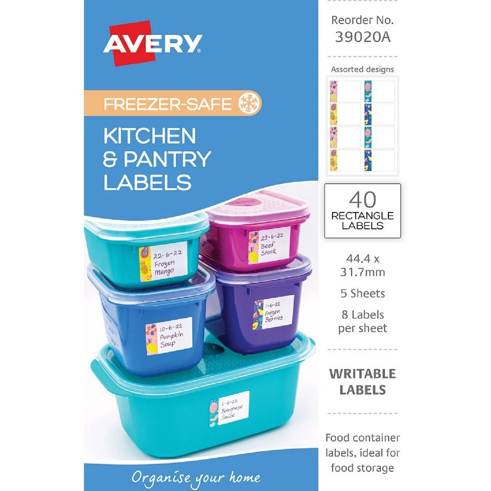1 Avery 8UP Freezer-Safe Kitchen & Pantry Labels Blue 5 Sheets, 1 of 6