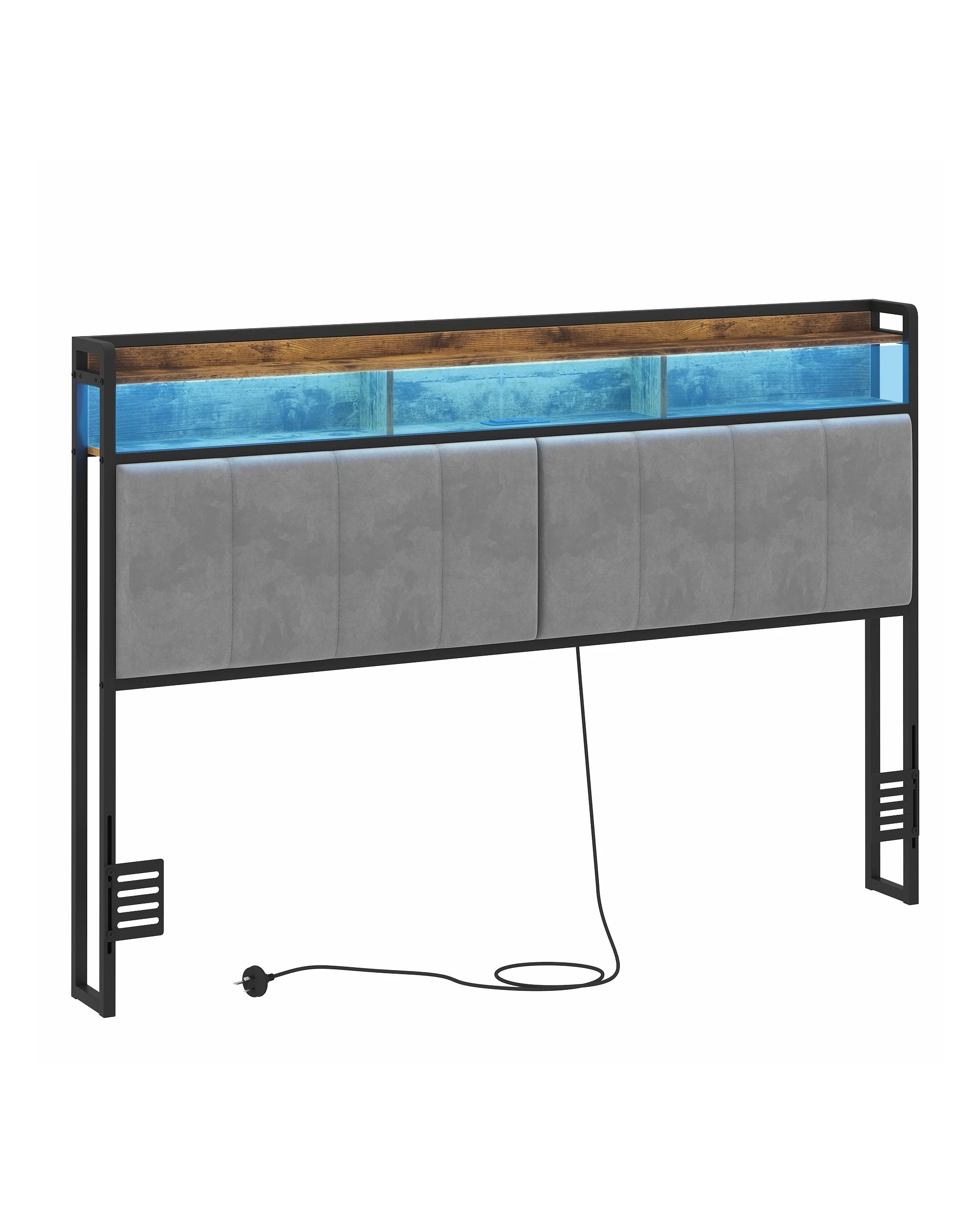 1 Advwin Double Size Storage Headboard Upholstered with LED Light Charging Station - Grey, 1 of 5