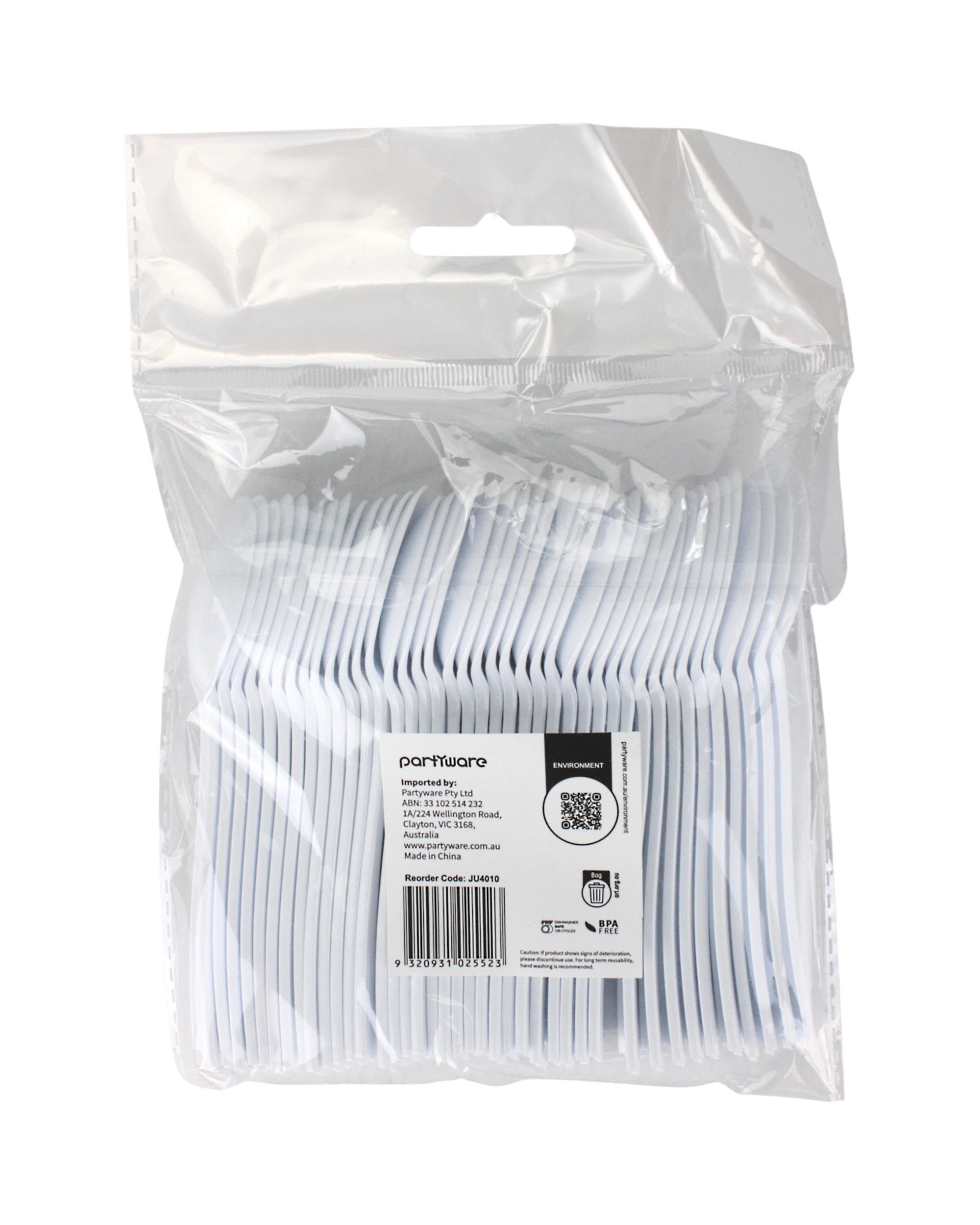 3 Partyware Everyday Living Reusable Plastic Teaspoons Pack of 40 - White, 3 of 3
