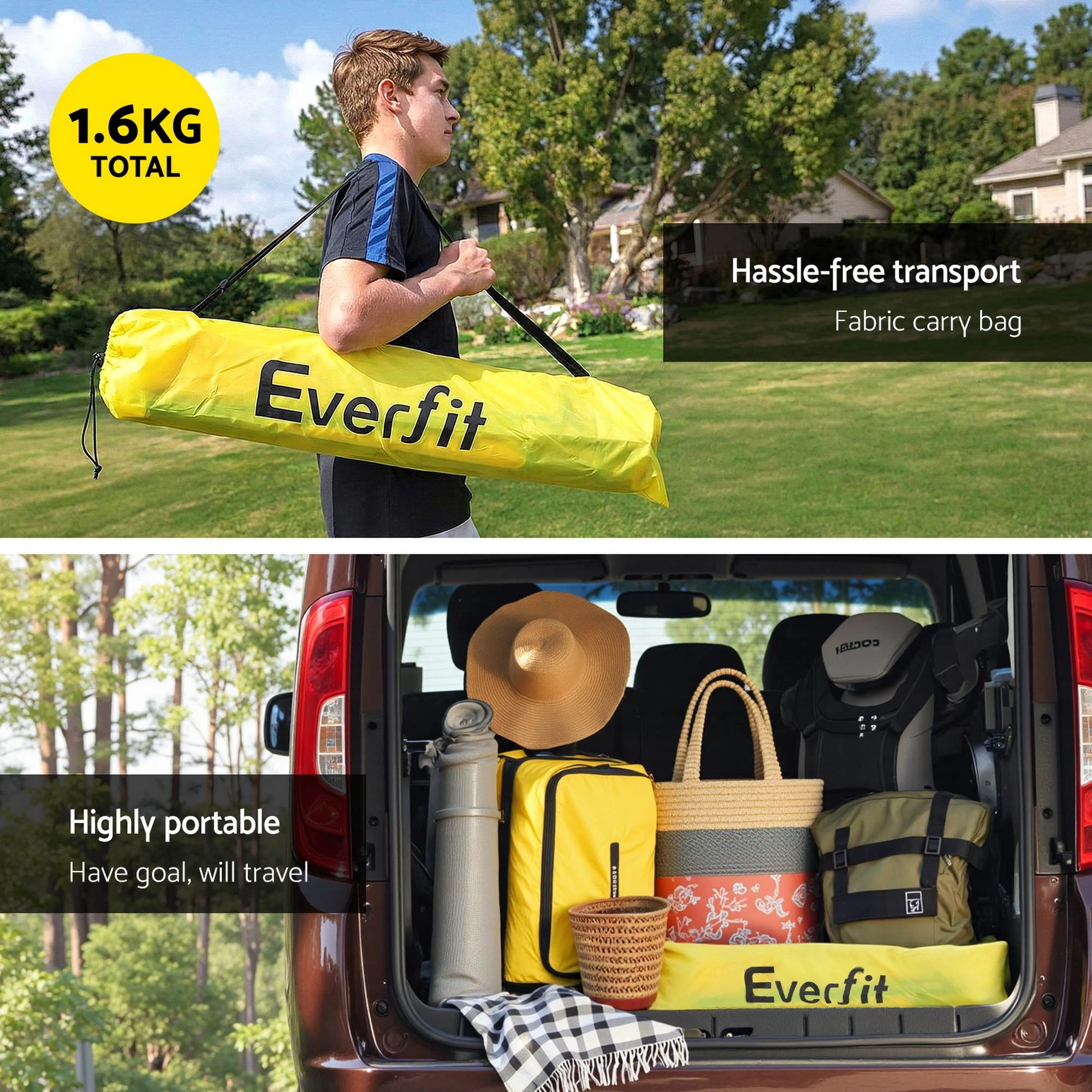 6 Everfit 2m Football Soccer Net Portable Goal Net Rebounder Sports Training - Yellow, 6 of 8