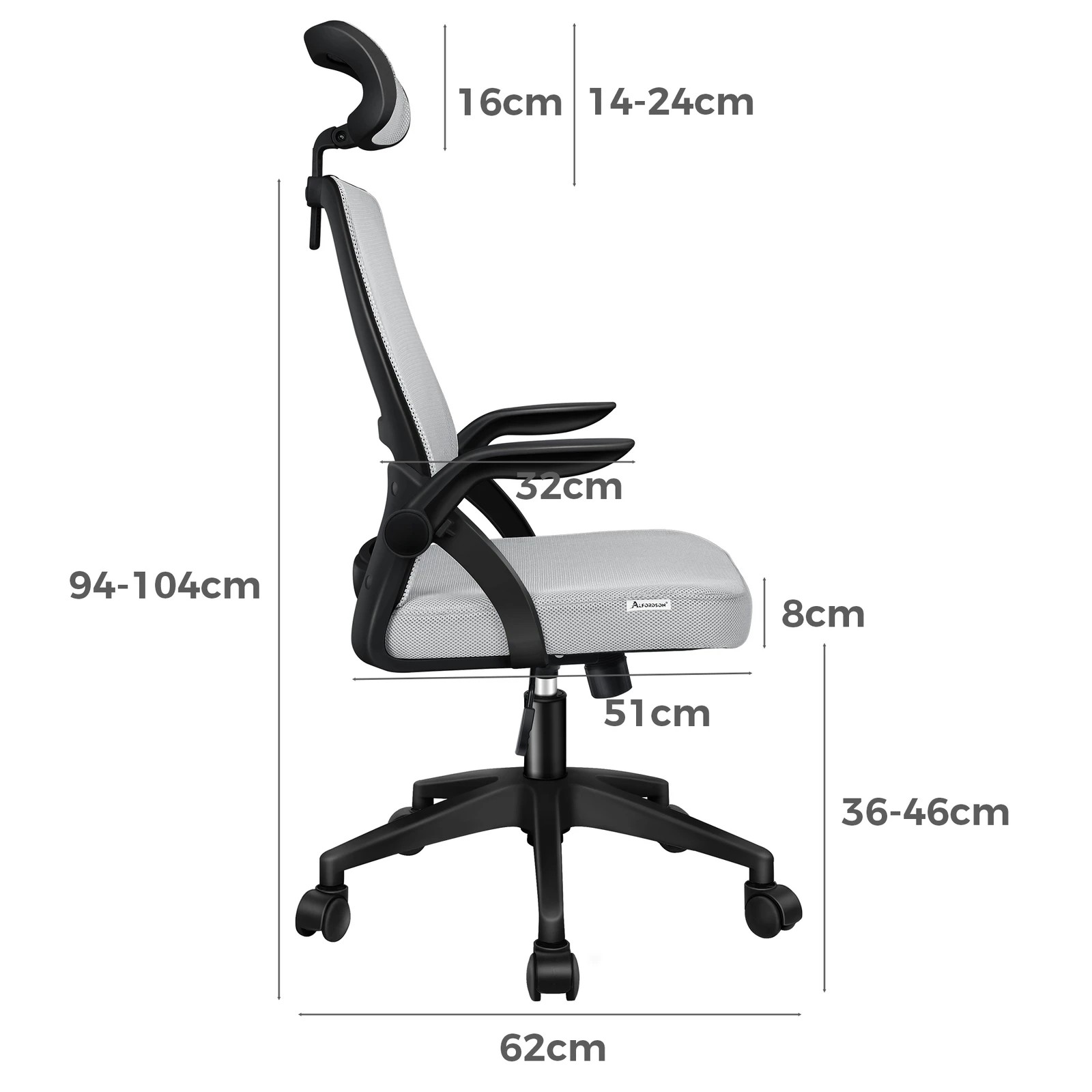 7 Alfordson Mesh Office Chair Executive Seat Tilt Fabric Gaming Racing Computer - Light Grey, 7 of 9
