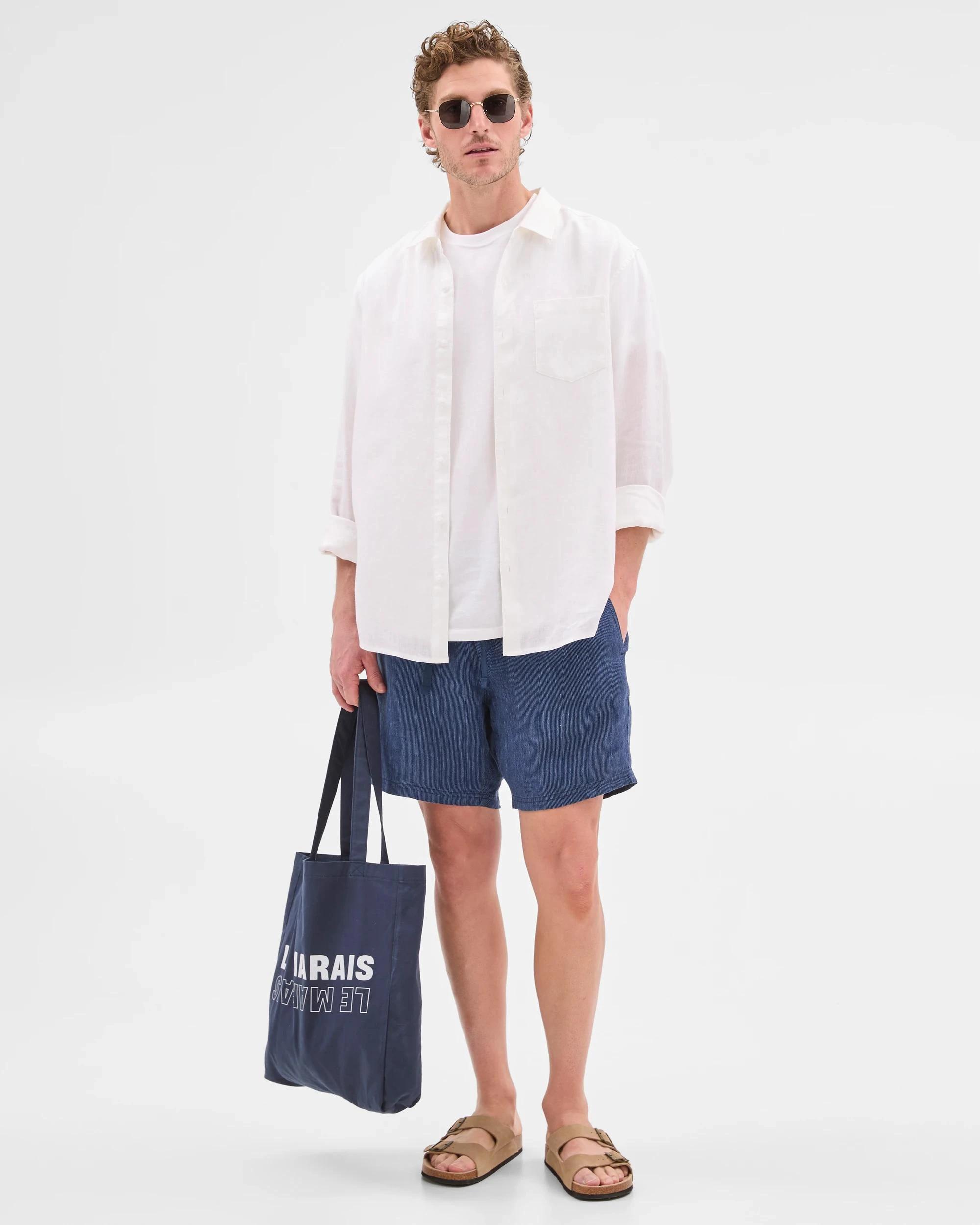 1 Target European Linen Stripe Shorts DARK BLUE, 1 of 6