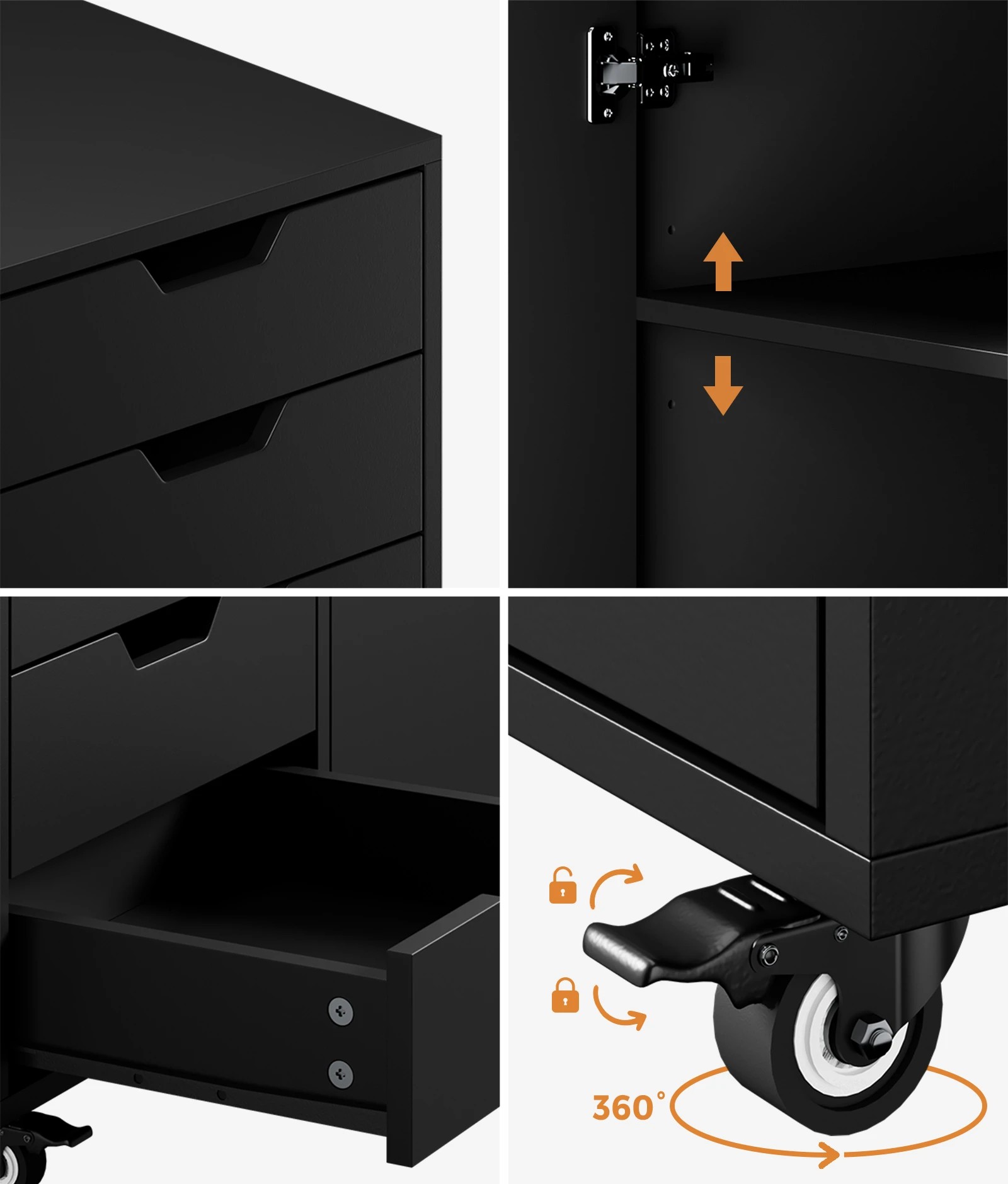 4 Oikiture Filing Cabinet 1 Door 5 Drawer Mobile Office Storage Cabinet - Black, 4 of 8
