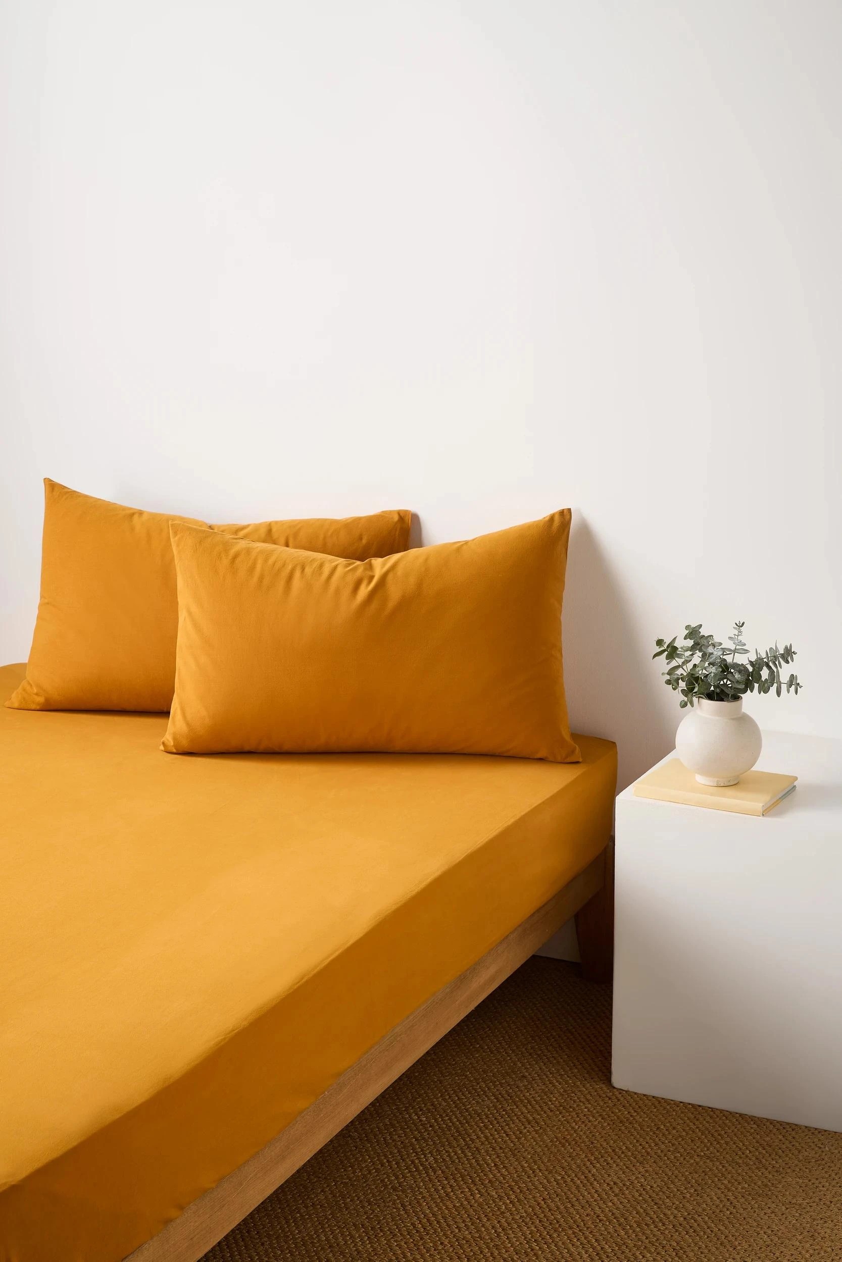 1 Arlo Cotton Stonewash Fitted Sheet - Queen Bed - Yellow, 1 of 2