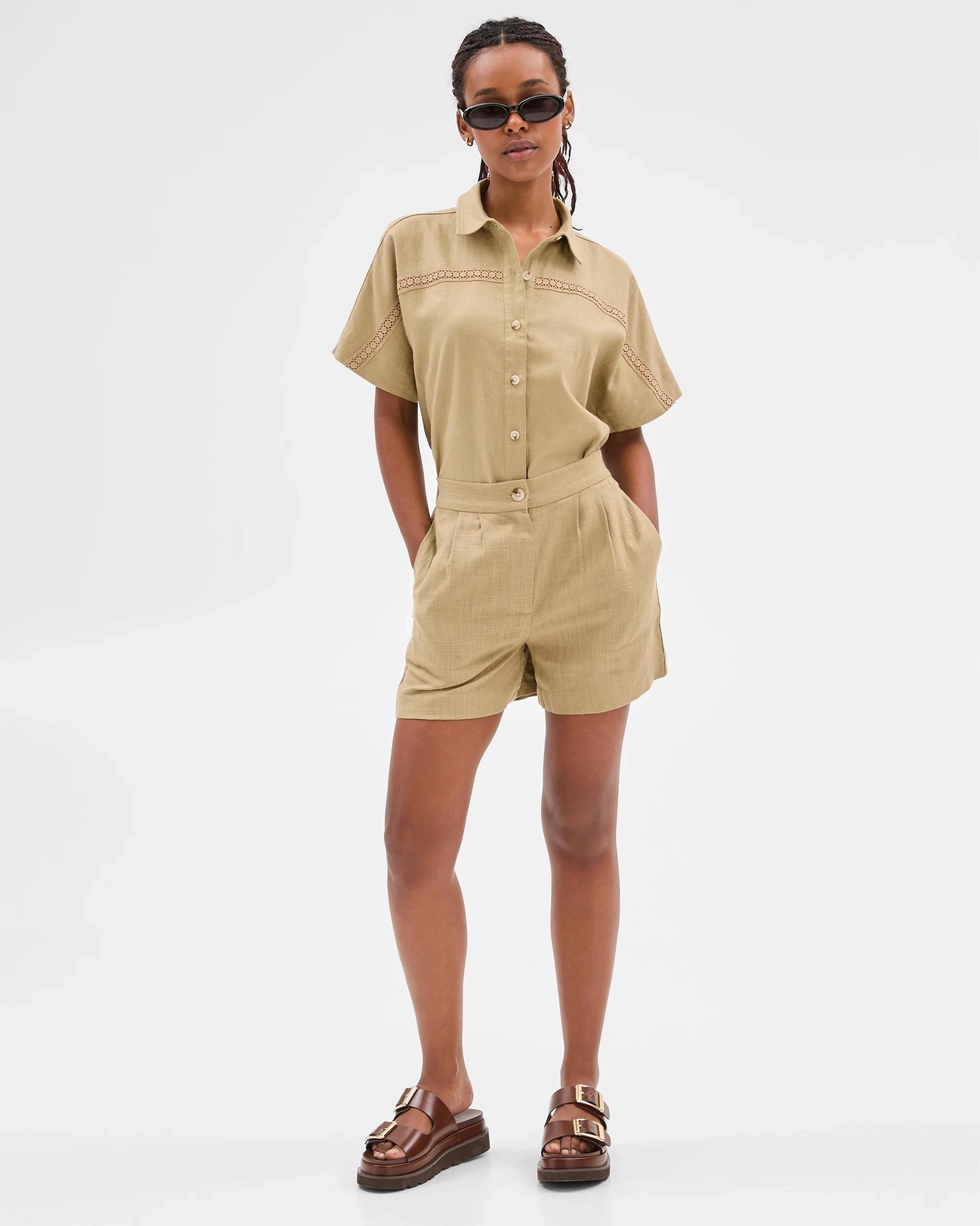 3 Target Petites Linen Blend Crochet Trim Shorts QUINOA, 3 of 6