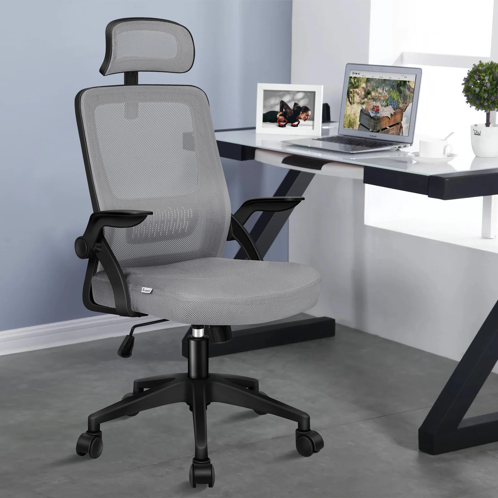 2 Alfordson Mesh Office Chair Executive Seat Tilt Fabric Gaming Racing Computer - Grey, 2 of 9