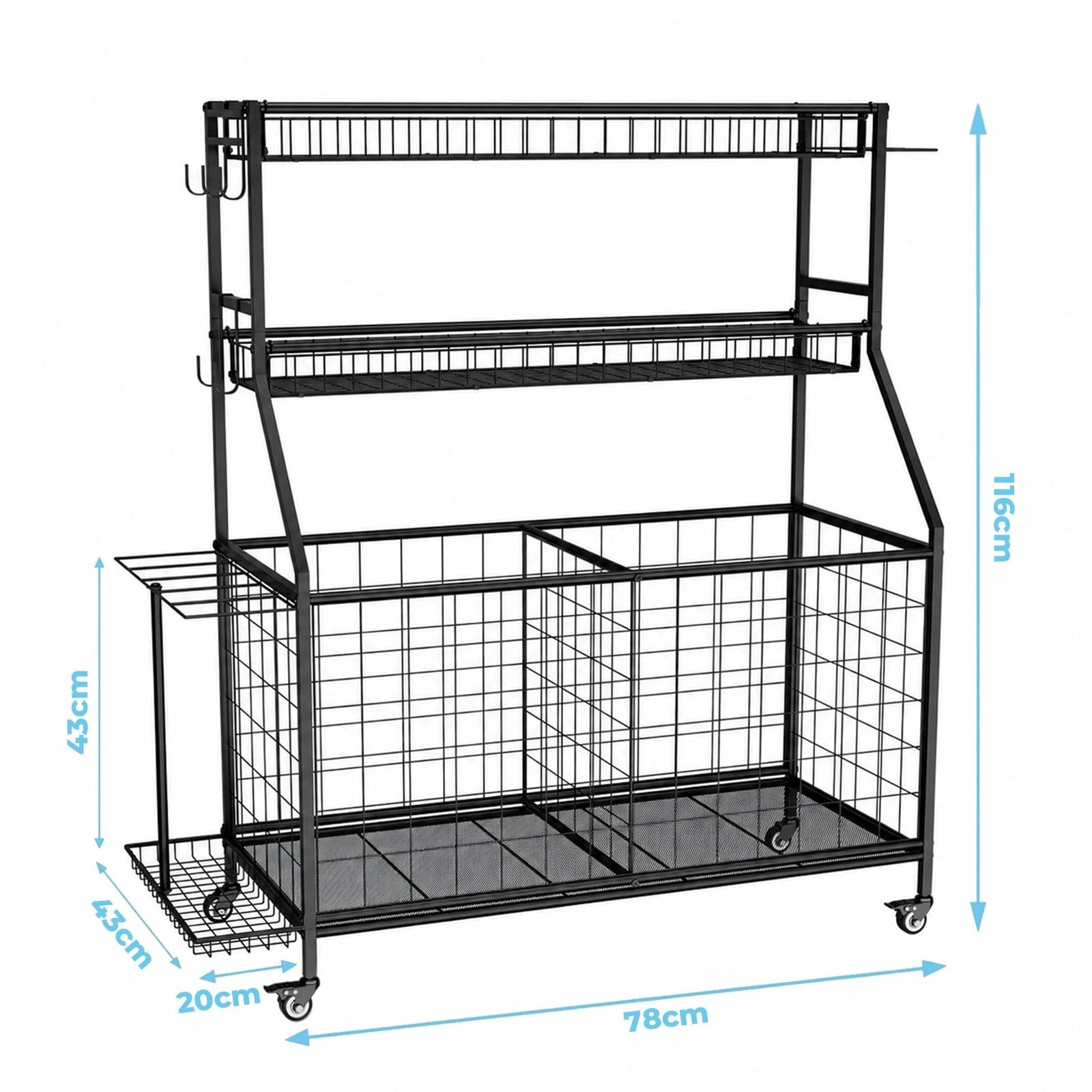 3 Ausway Sports Equipment Storage Trolley Rolling Garage Organiser Ball Cart, 3 of 7
