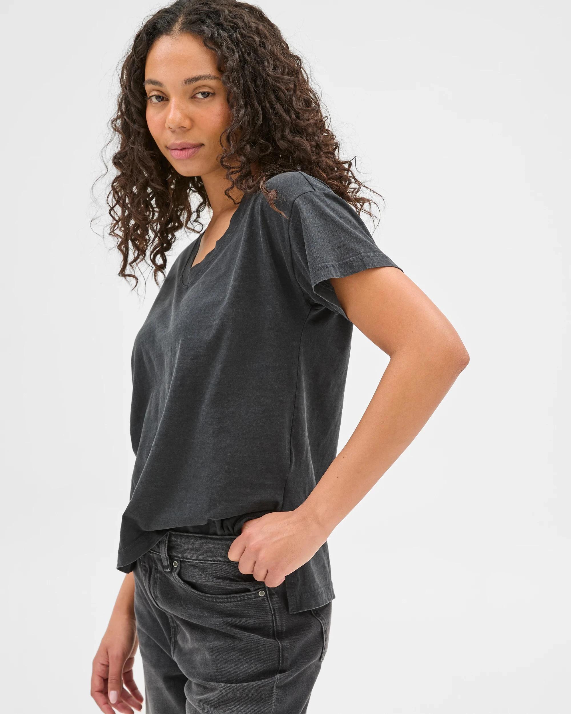 3 Target Australian Cotton Relaxed Slub V-Neck T-Shirt WASHED BLACK, 3 of 6