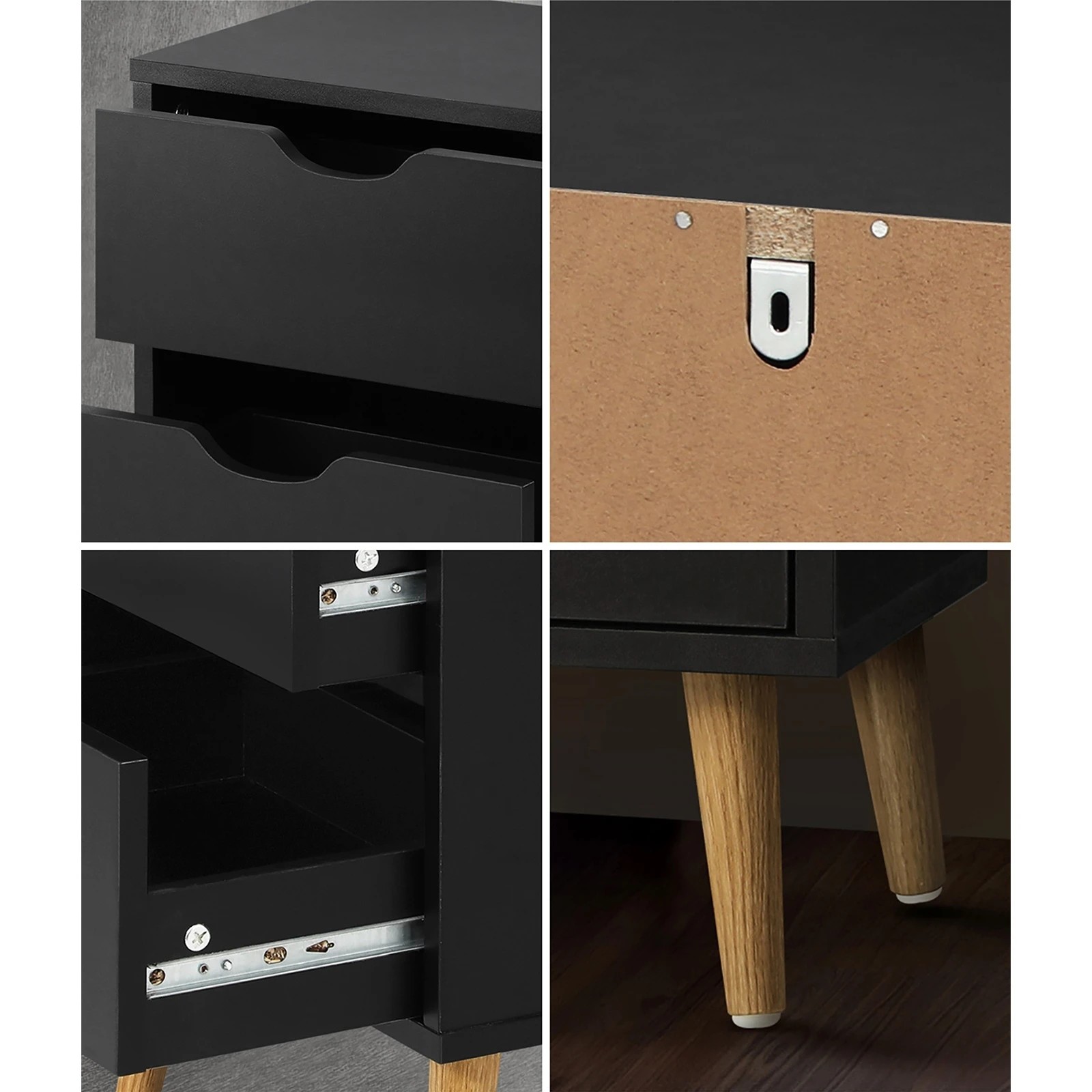 5 Oikiture 2 X Bedside Tables Side Table Bedroom Furniture - Black, 5 of 10
