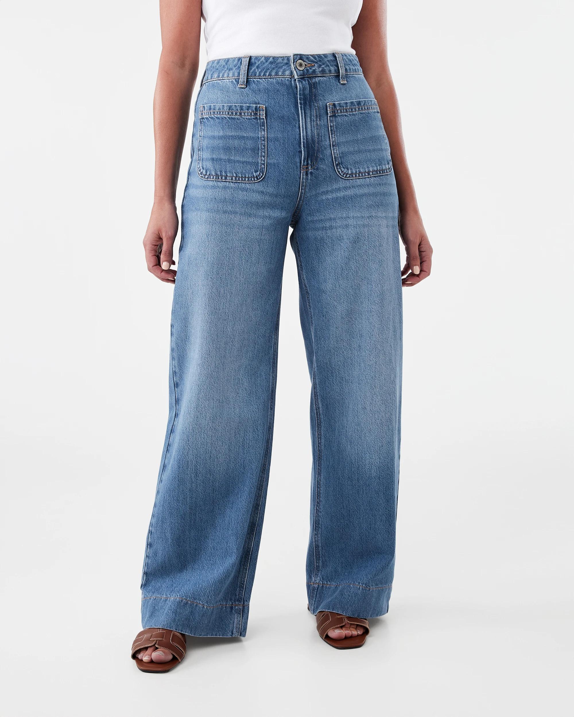 1 Wide Leg Pocket Jeans Mid Wash, 1 of 9
