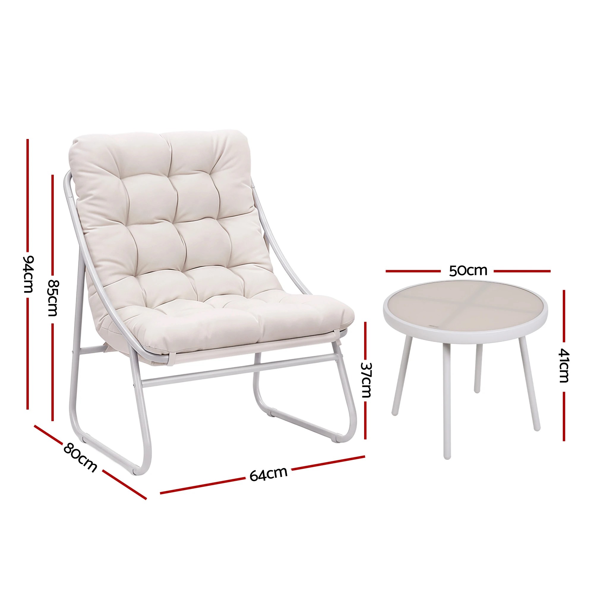 4 Gardeon 3PC Outdoor Bistro Set Patio Furniture Table and Chairs Steel Dining Chair - Beige, 4 of 7