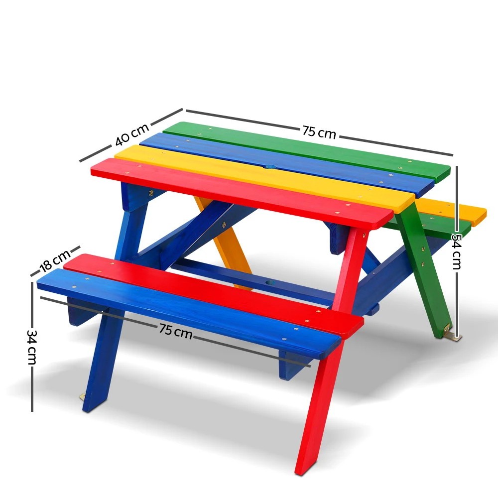2 Keezi Kids Outdoor Table and Chairs Picnic Bench Set Umbrella Colourful - Multi, 2 of 8