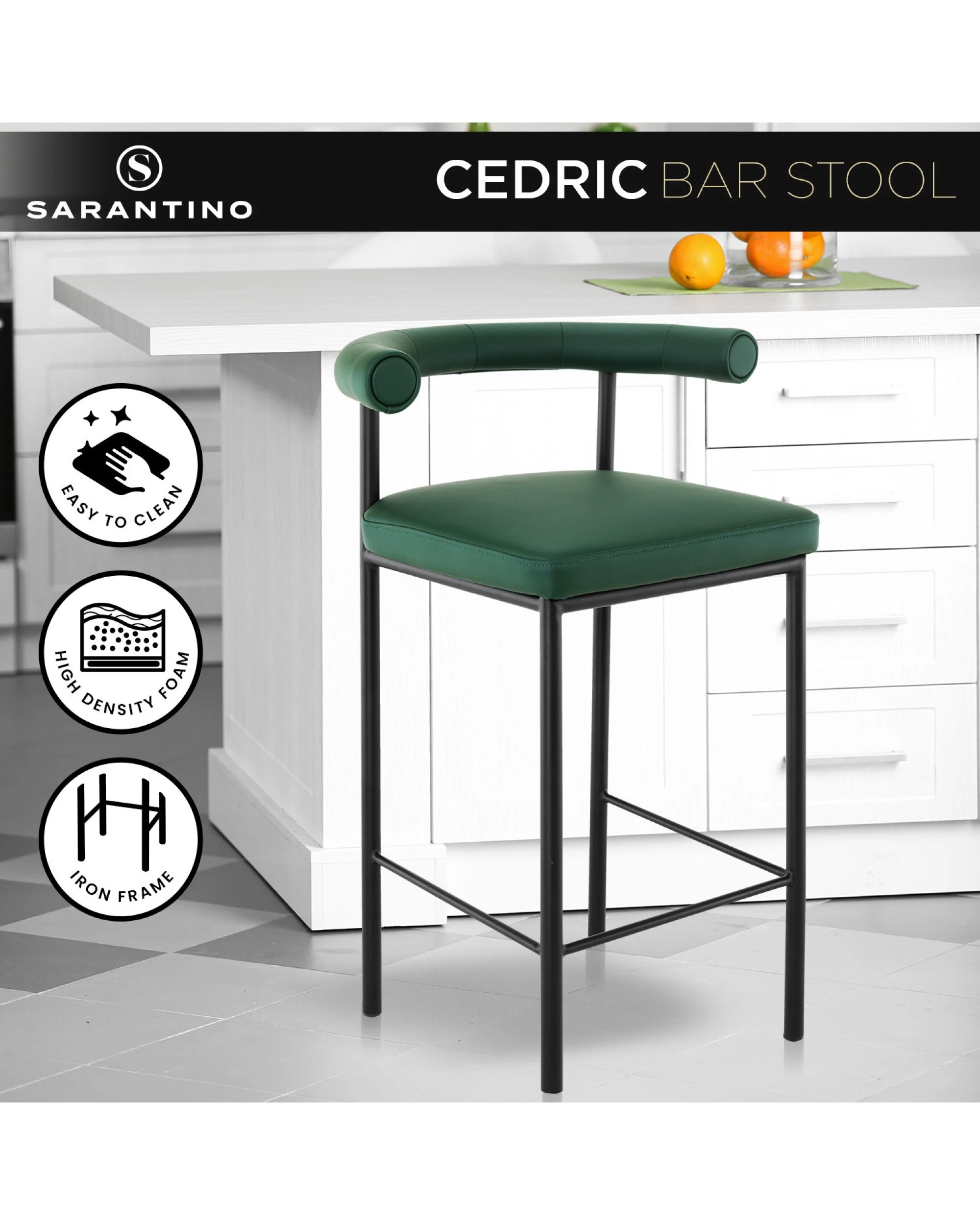 2 Sarantino Cedric Kitchen Bar Stool - Green, 2 of 8