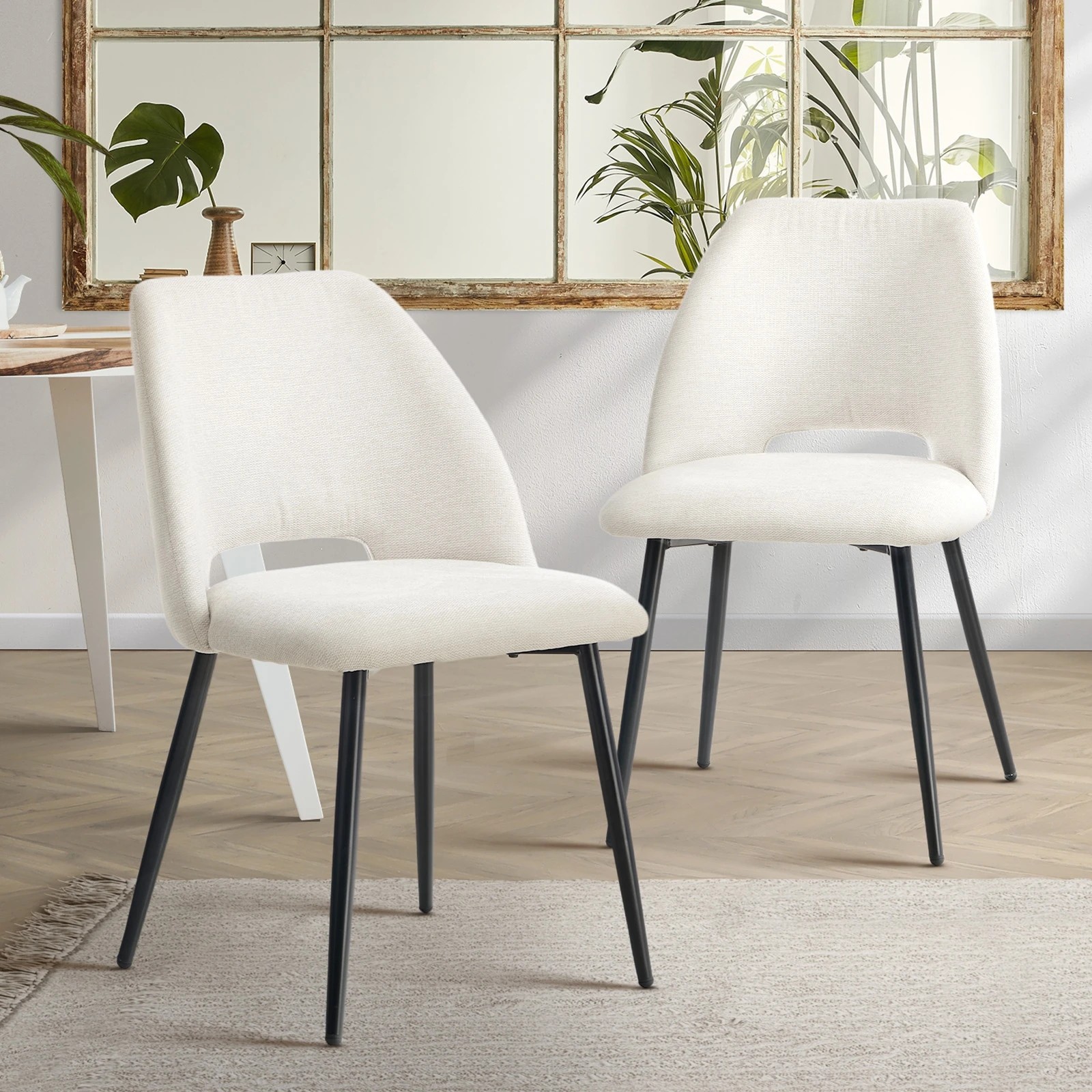 3 Oikiture 2x Dining Chair Accent Chairs Linen Fabric - Beige, 3 of 9