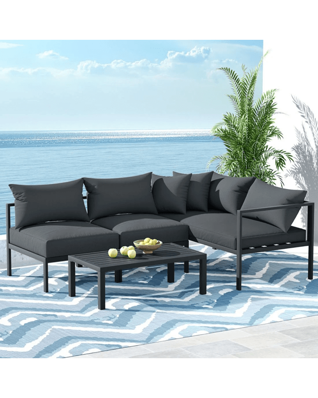 Gardeon 4 Seater Outdoor Sofa Set Aluminium Patio Furniture Setting 4PC - Char