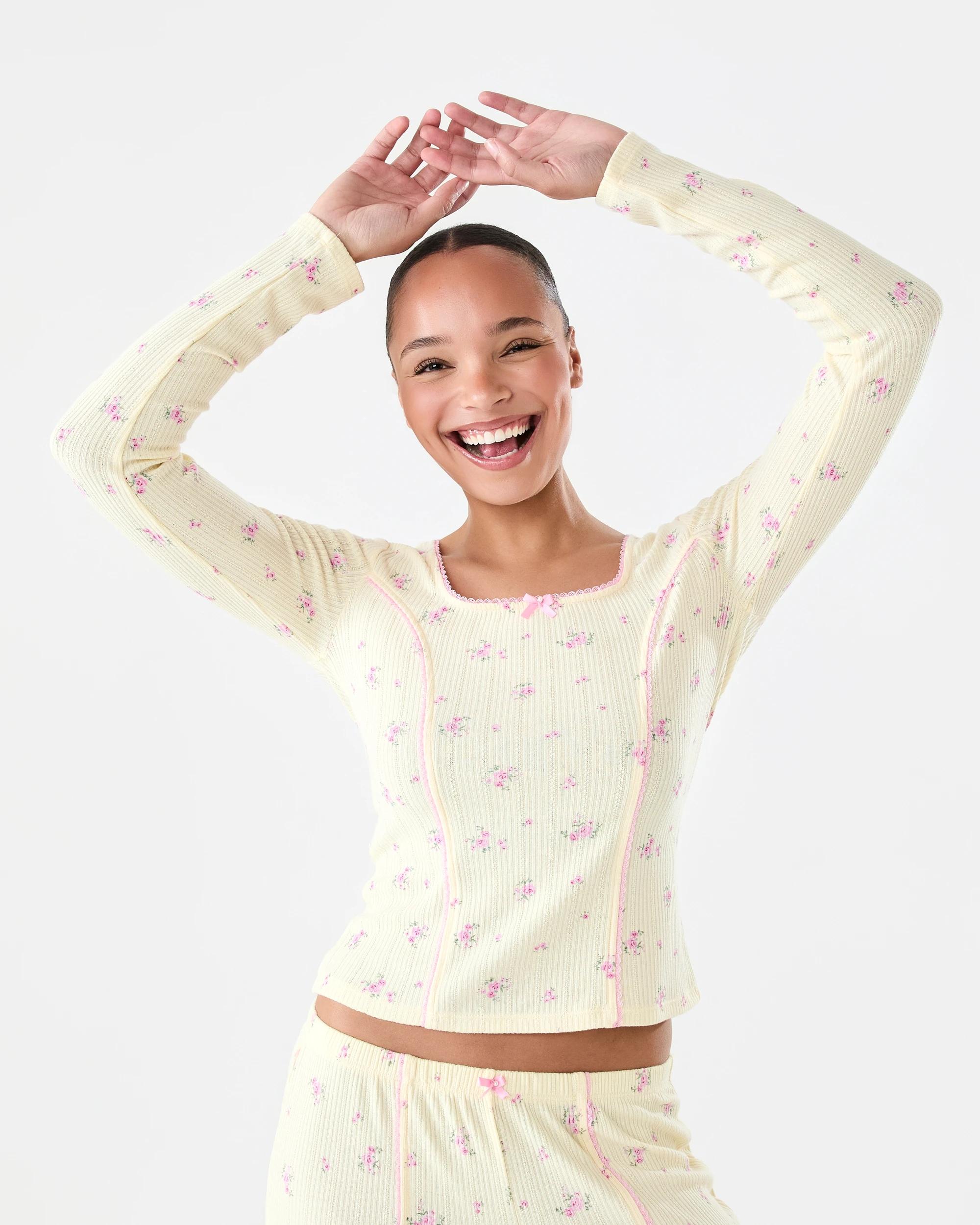 2 Long Sleeve Pointelle Rib Top Wild Rose, 2 of 6
